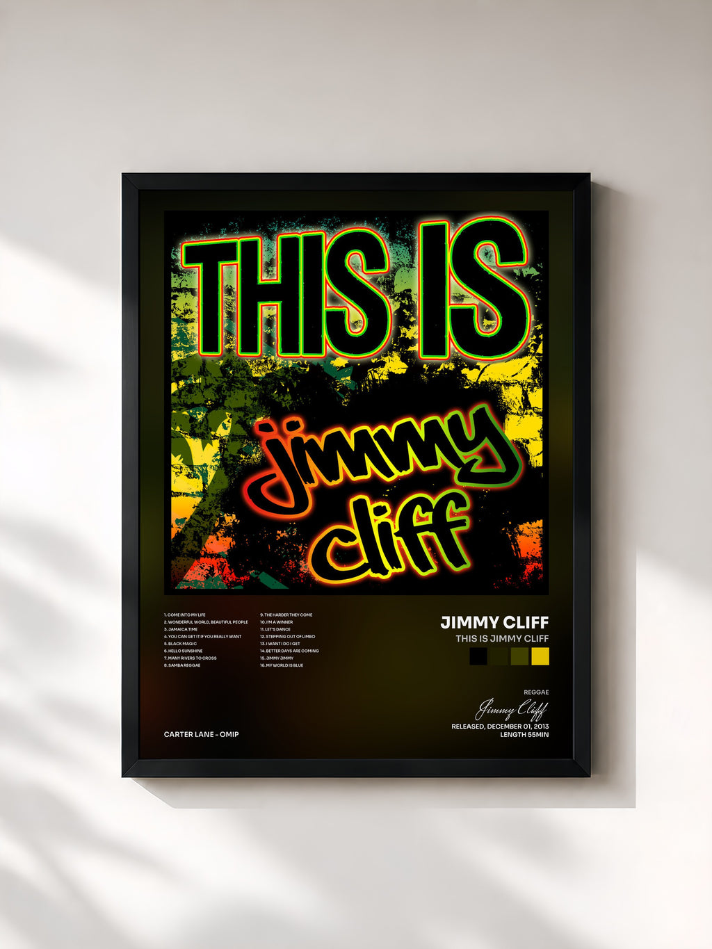 #noir Tableau de l'album This Is Jimmy Cliff de Jimmy Cliff, cadre noir, imprimé et encadré en France