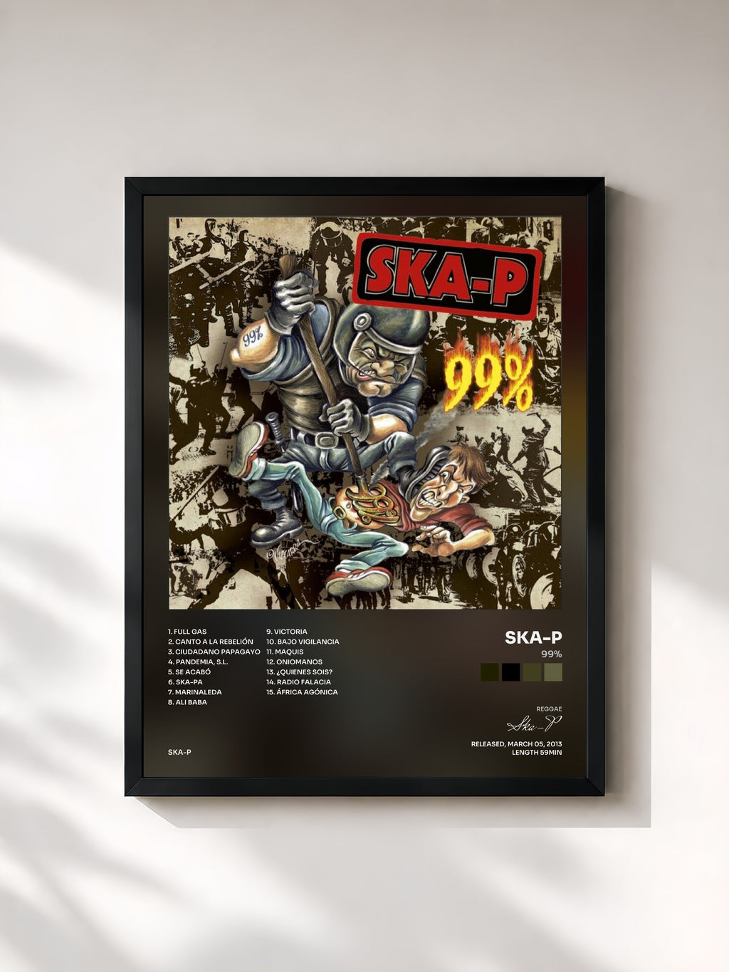 #noir Tableau de l'album 99% de Ska-P, cadre noir, imprimé et encadré en France