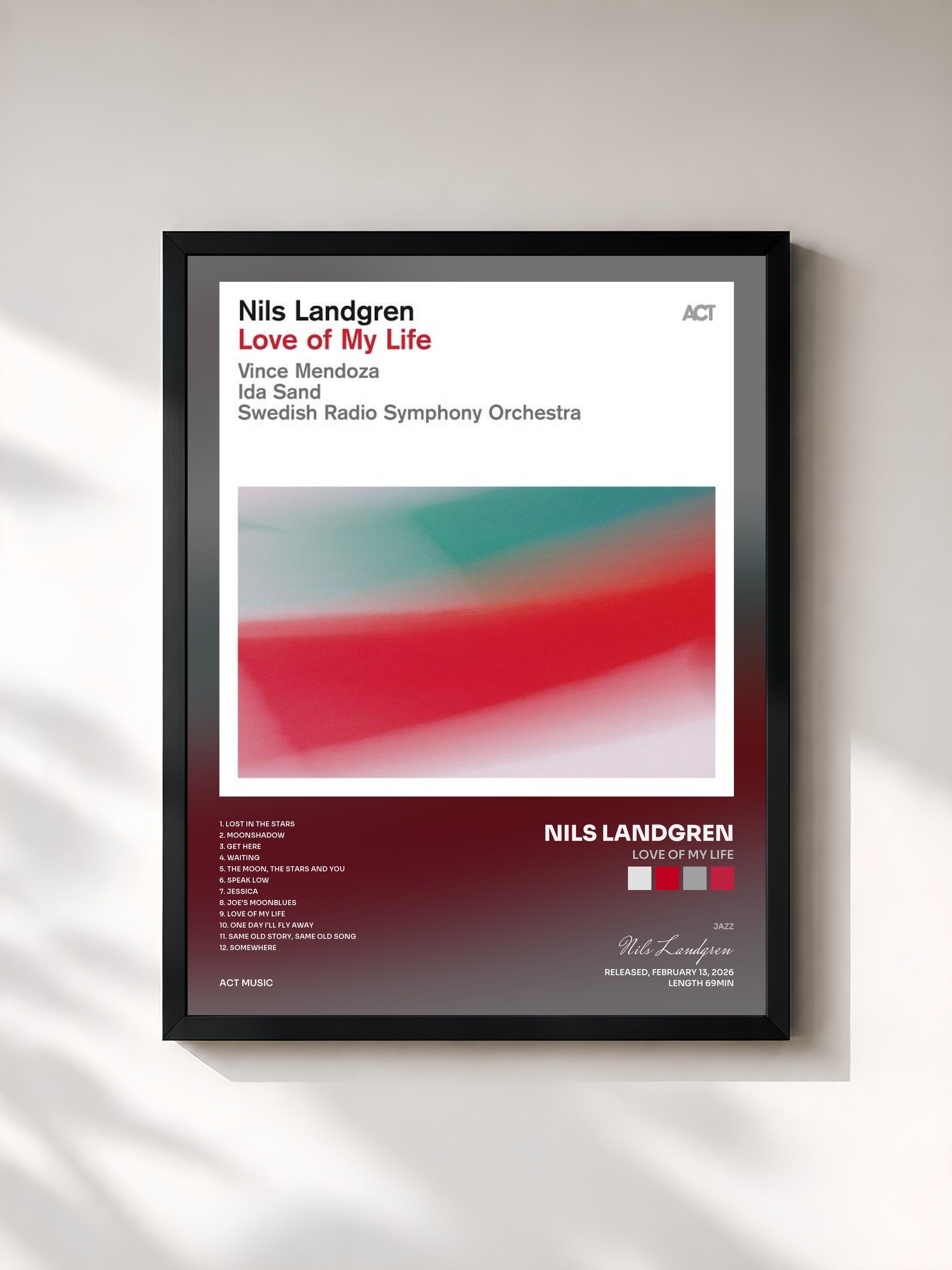 #noir Tableau de l'album Love of My Life de Nils Landgren, cadre noir, imprimé et encadré en France