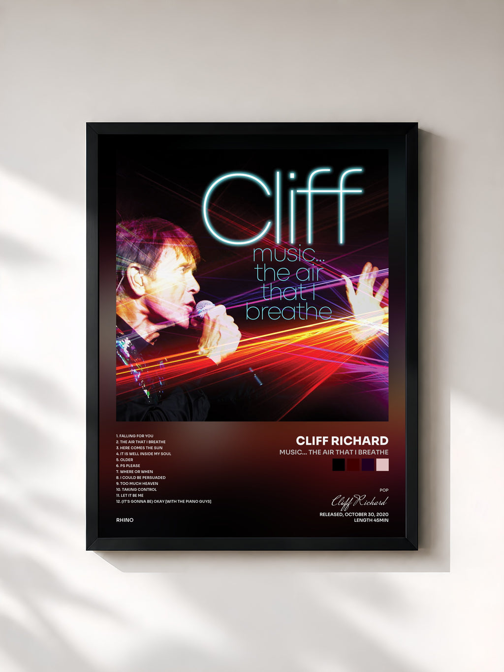 #noir Tableau de l'album Music... The Air That I Breathe de Cliff Richard, cadre noir, imprimé et encadré en France