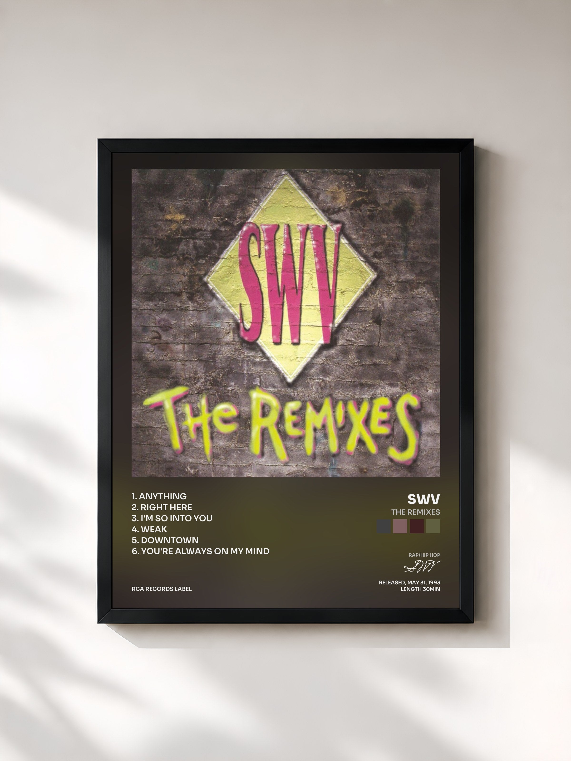 #noir Tableau de l'album The Remixes de SWV, cadre noir, imprimé et encadré en France