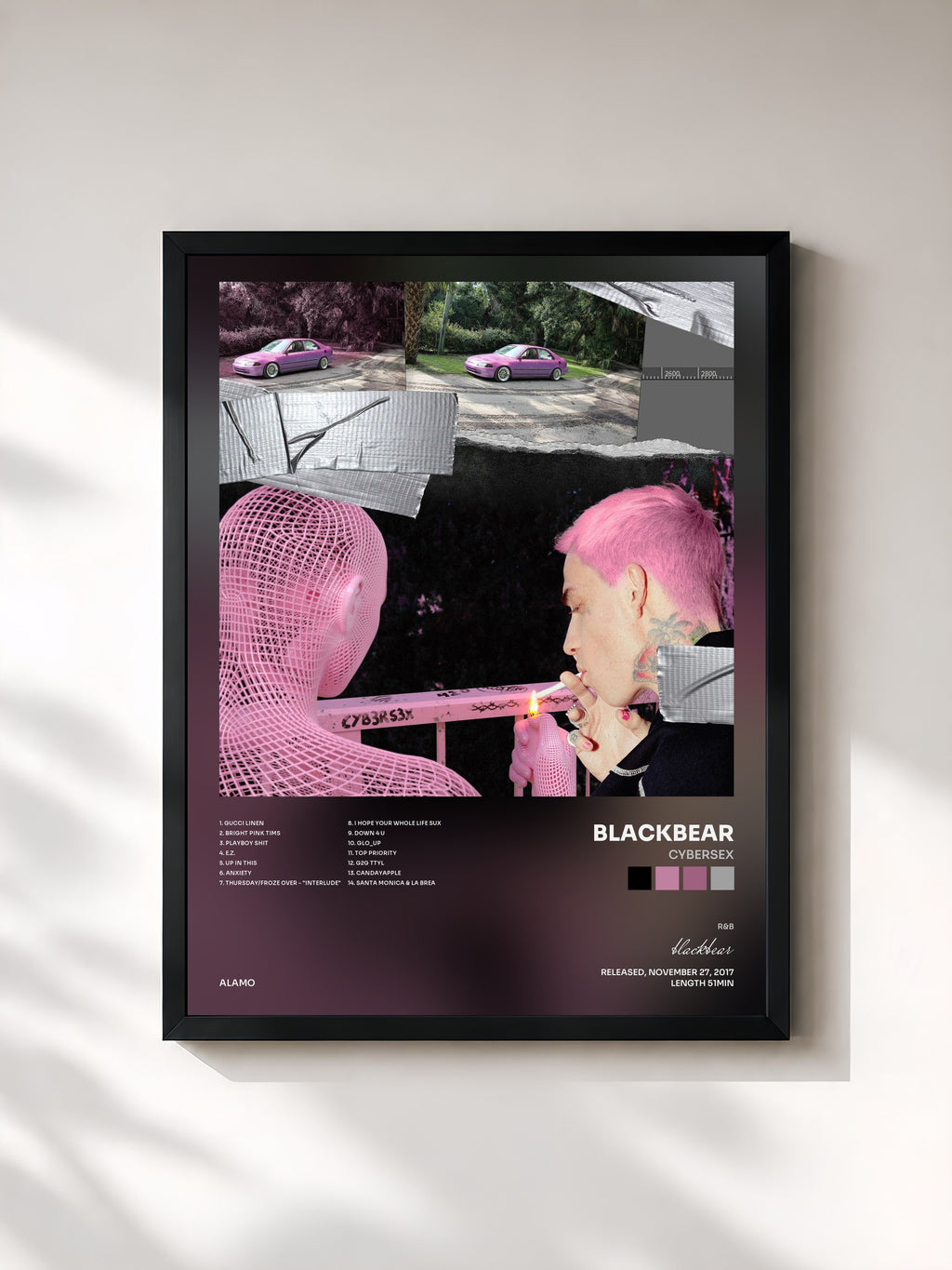 #noir Tableau de l'album cybersex de blackbear, cadre noir, imprimé et encadré en France