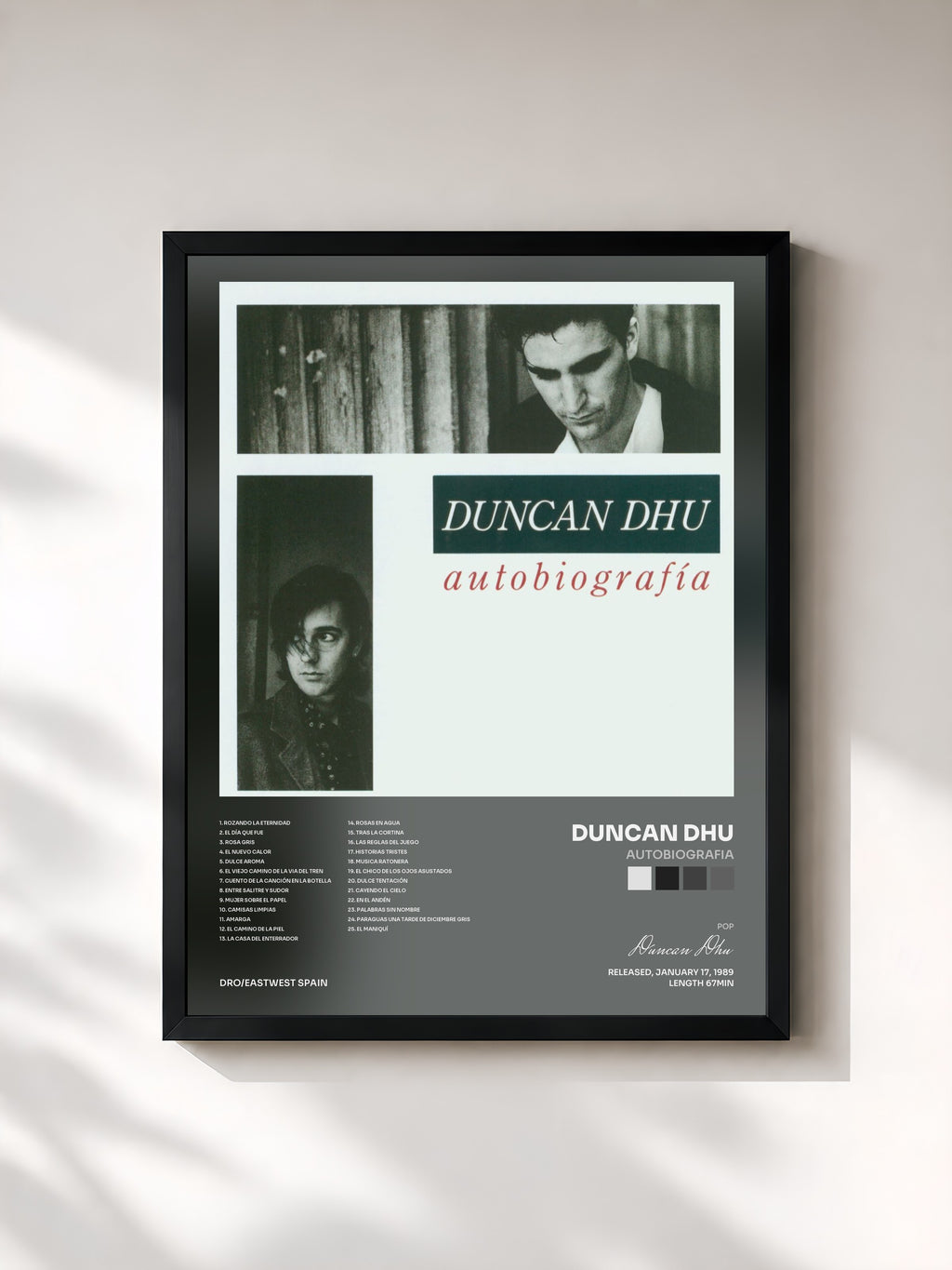#noir Tableau de l'album Autobiografia de Duncan Dhu, cadre noir, imprimé et encadré en France