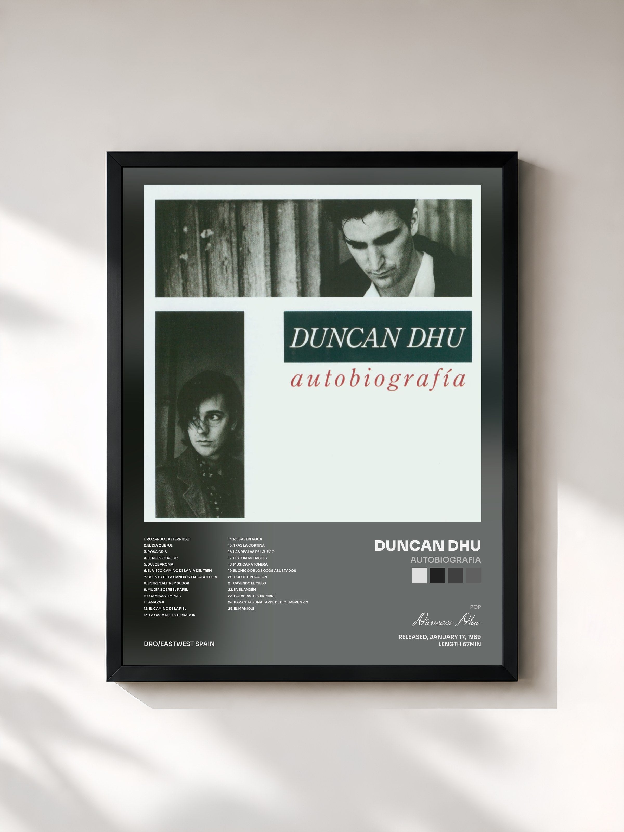 #noir Tableau de l'album Autobiografia de Duncan Dhu, cadre noir, imprimé et encadré en France