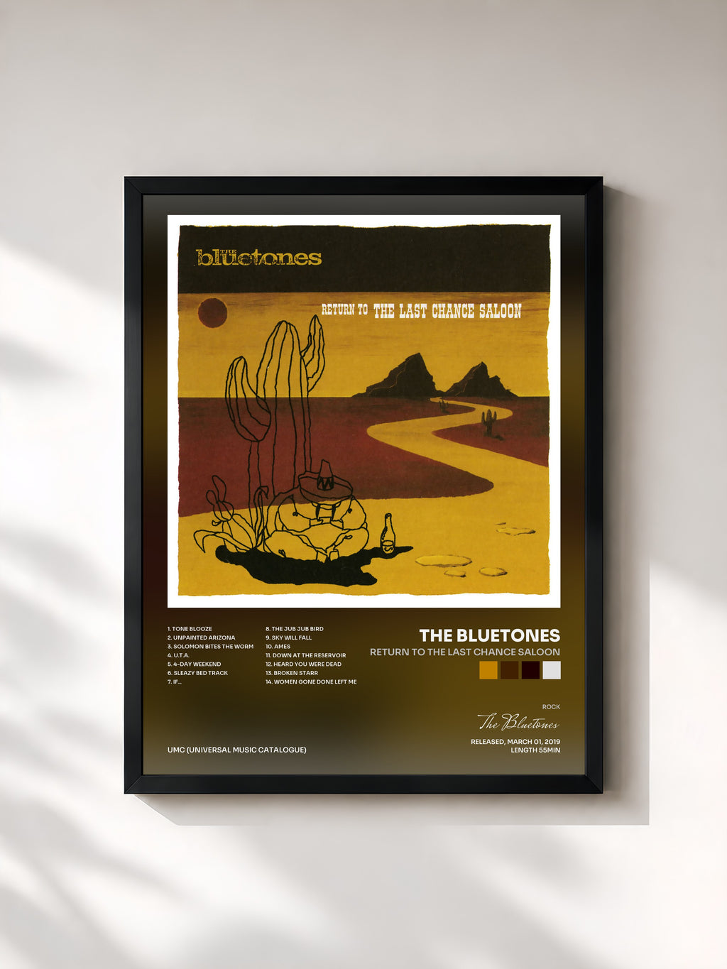 #noir Tableau de l'album Return To The Last Chance Saloon de The Bluetones, cadre noir, imprimé et encadré en France
