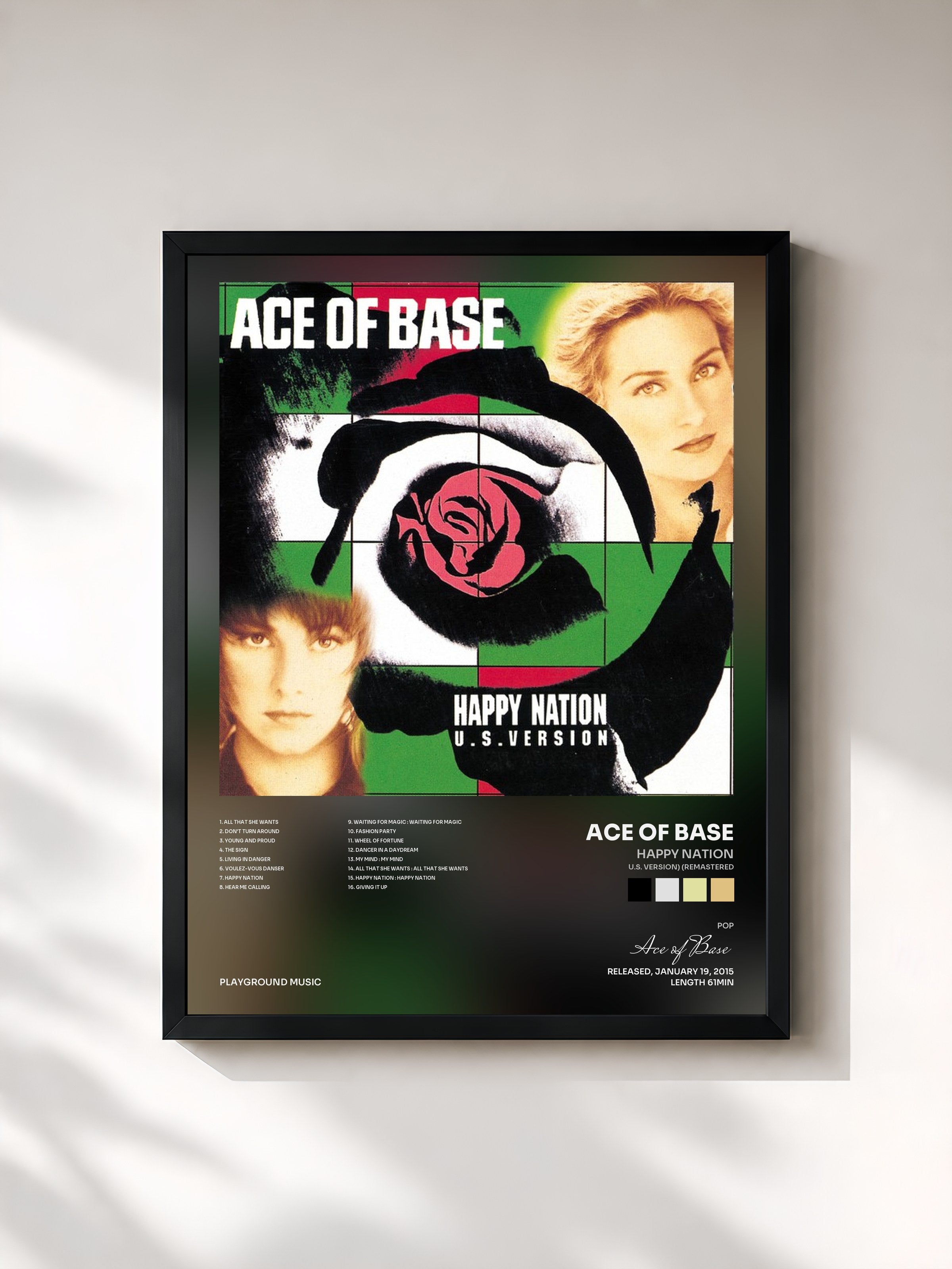 #noir Tableau de l'album Happy Nation (U.S. Version) (Remastered) de Ace of Base, cadre noir, imprimé et encadré en France