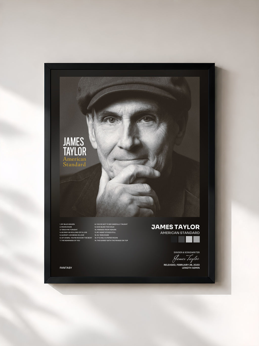 #noir Tableau de l'album American Standard de James Taylor, cadre noir, imprimé et encadré en France