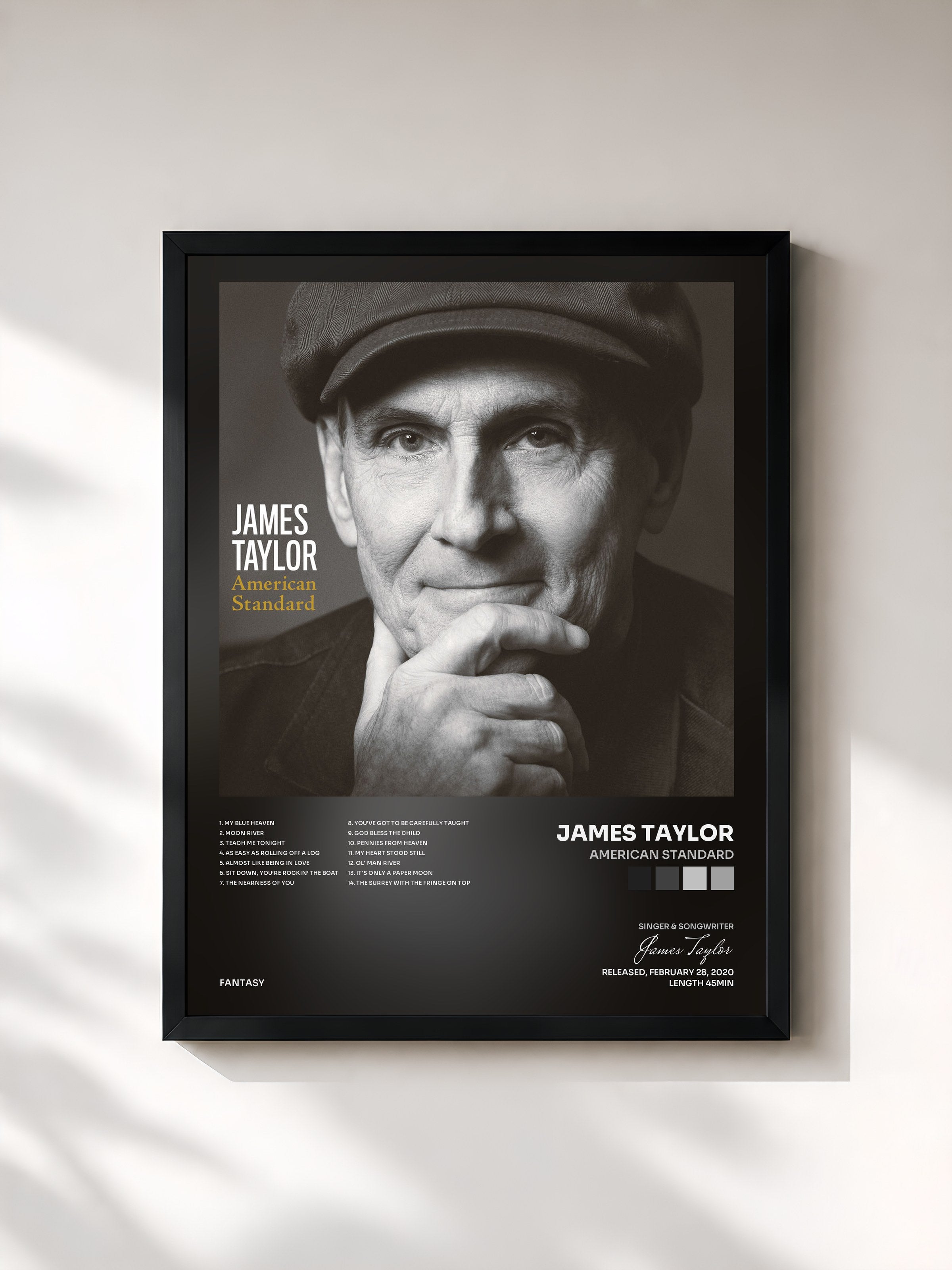 #noir Tableau de l'album American Standard de James Taylor, cadre noir, imprimé et encadré en France
