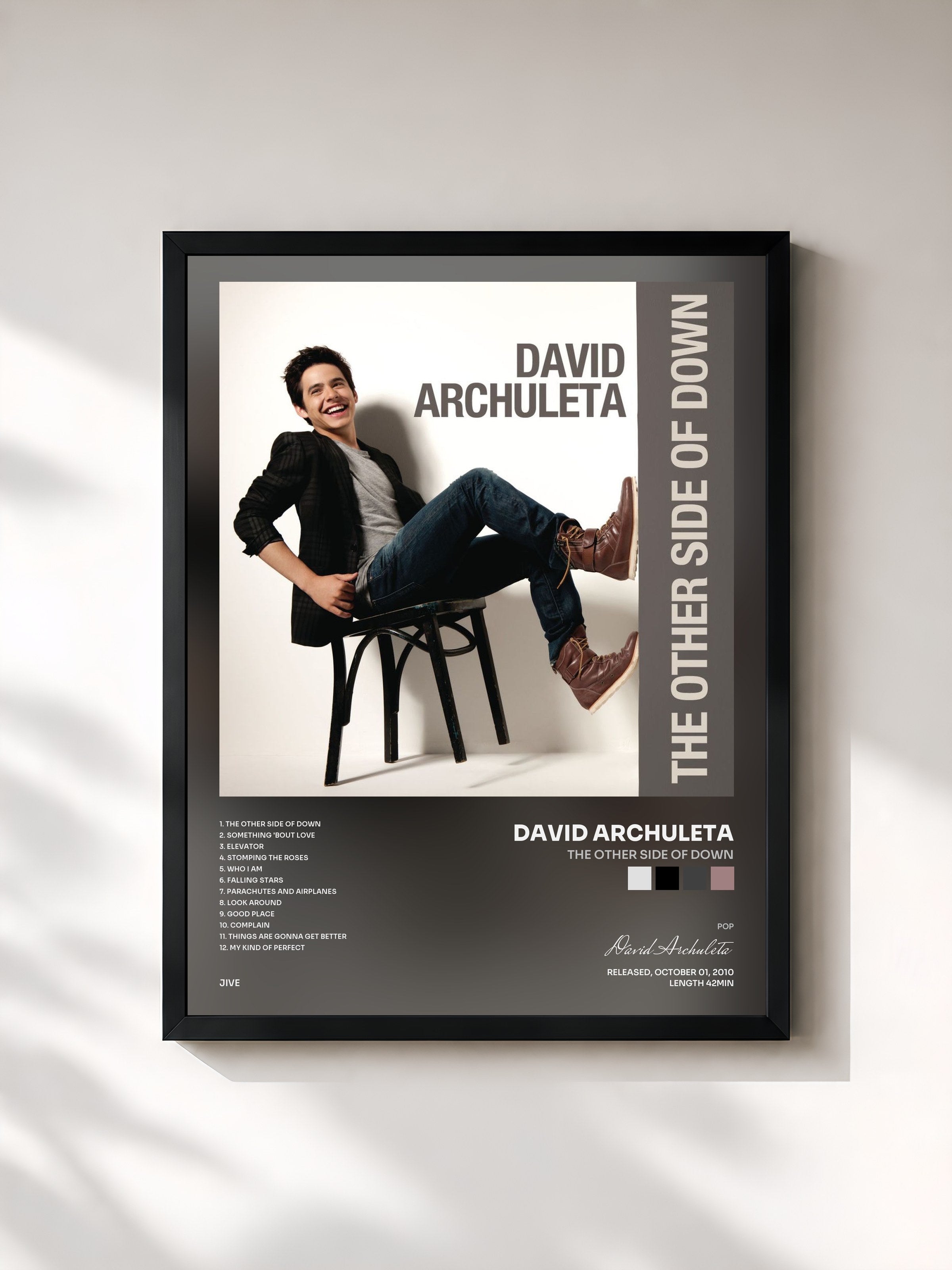#noir Tableau de l'album The Other Side of Down de David Archuleta, cadre noir, imprimé et encadré en France