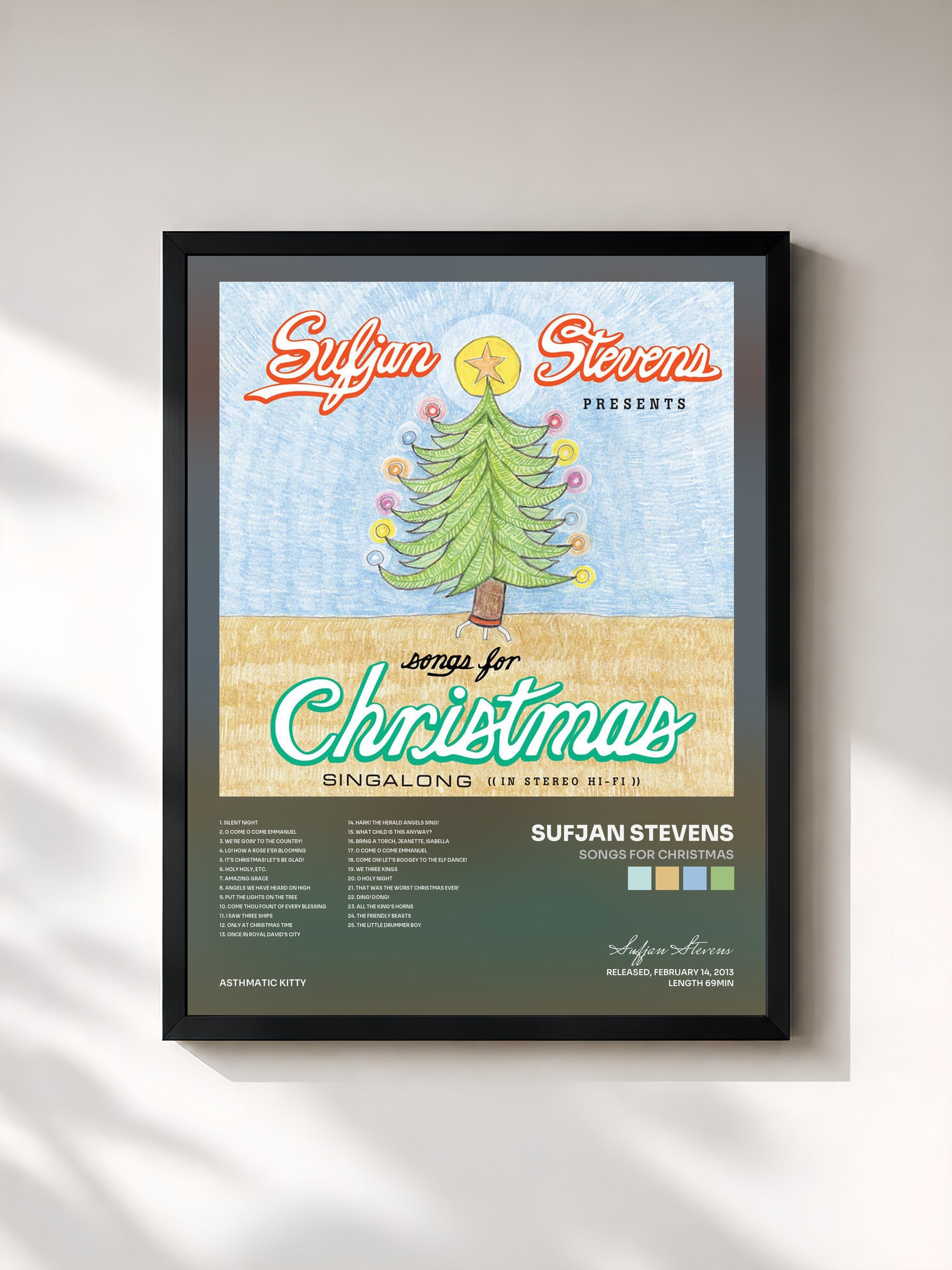 #noir Tableau de l'album Songs For Christmas de Sufjan Stevens, cadre noir, imprimé et encadré en France