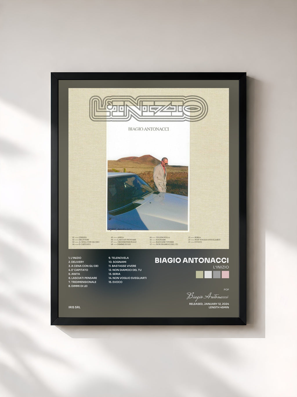 #noir Tableau de l'album L'inizio de Biagio Antonacci, cadre noir, imprimé et encadré en France