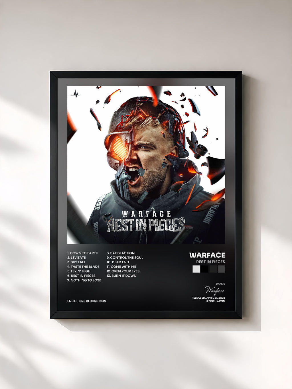 #noir Tableau de l'album Rest In Pieces de Warface, cadre noir, imprimé et encadré en France