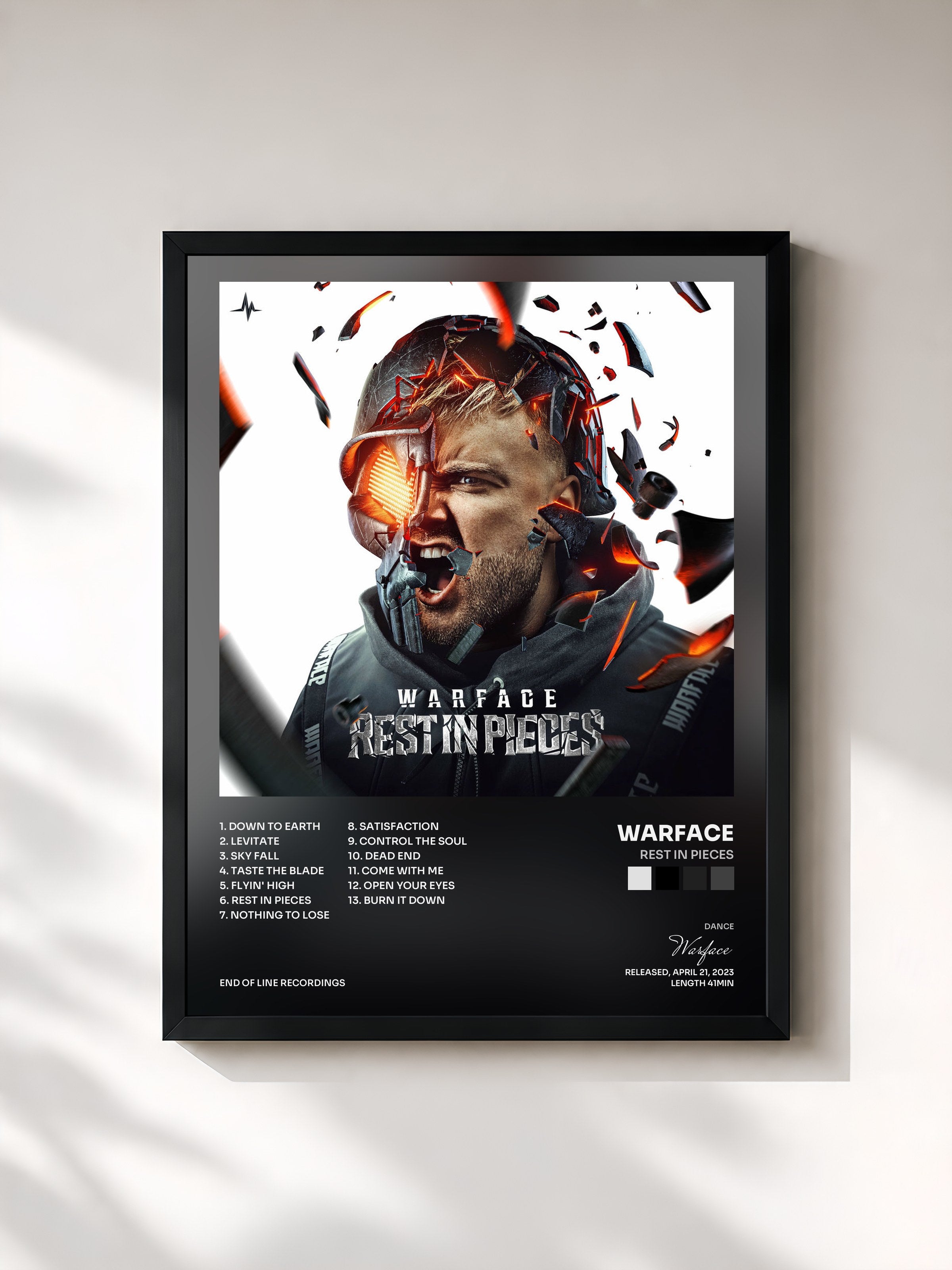 #noir Tableau de l'album Rest In Pieces de Warface, cadre noir, imprimé et encadré en France