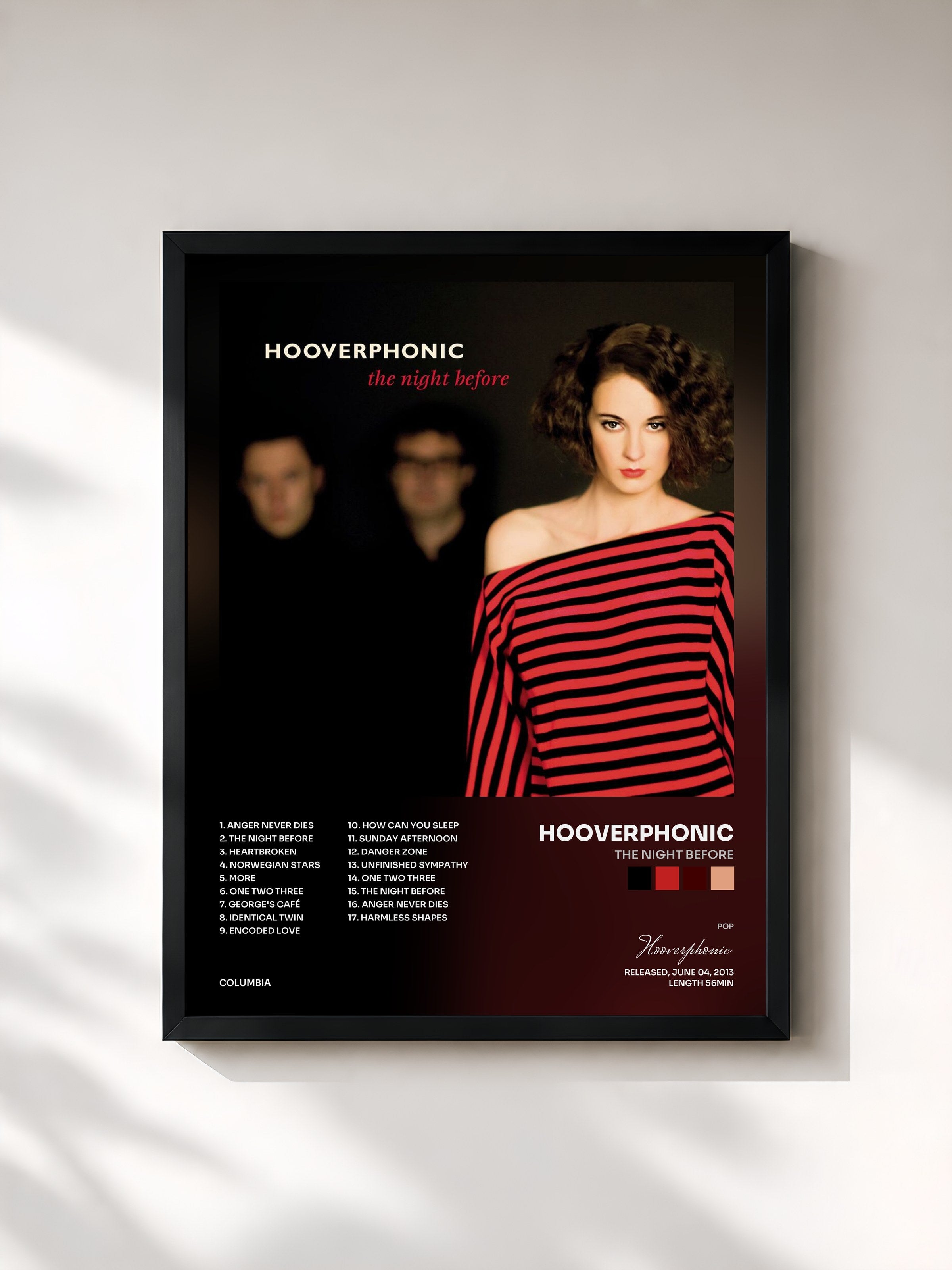 #noir Tableau de l'album The Night Before de Hooverphonic, cadre noir, imprimé et encadré en France