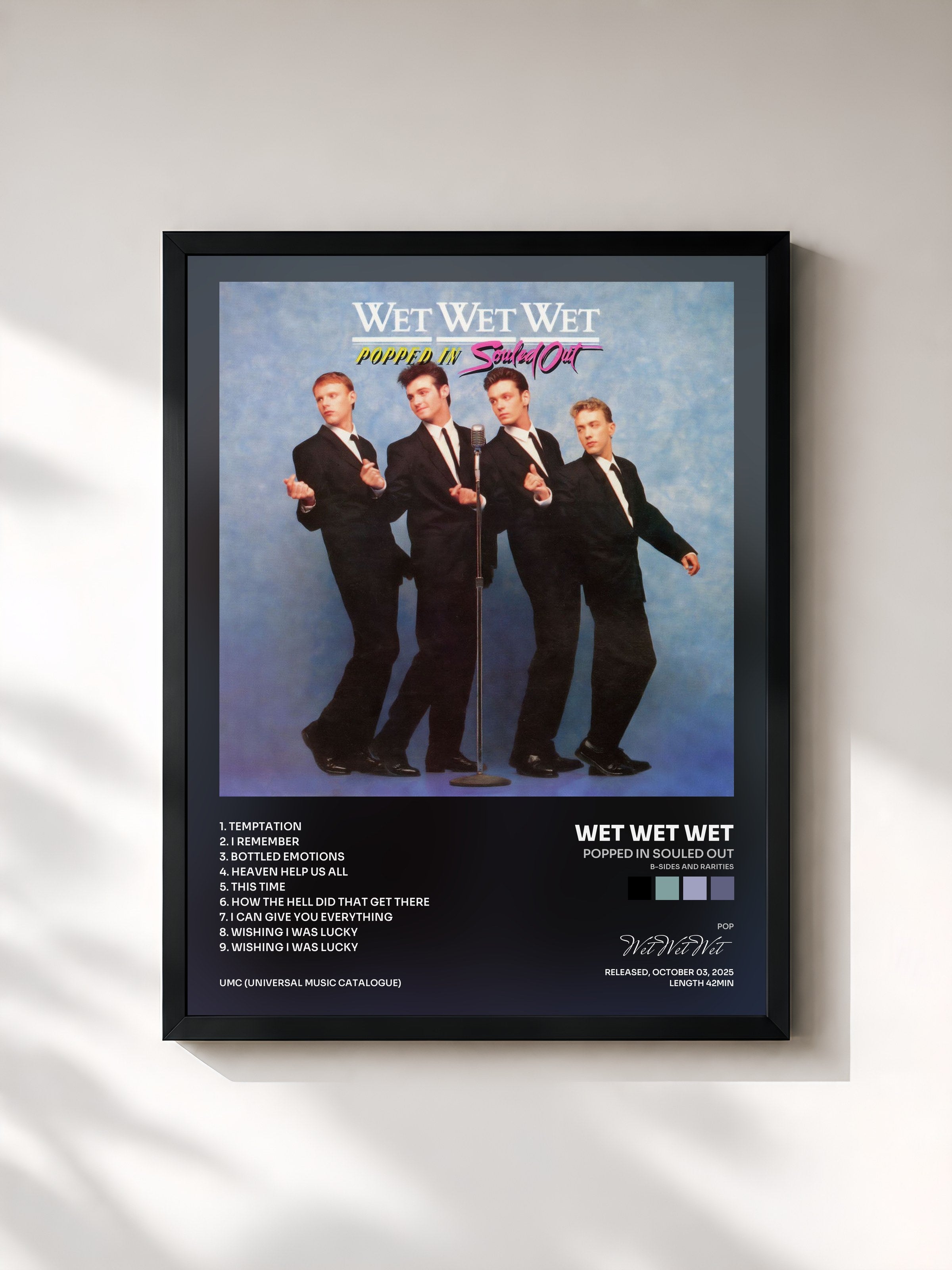 #noir Tableau de l'album Popped In Souled Out (B-Sides and Rarities) de Wet Wet Wet, cadre noir, imprimé et encadré en France