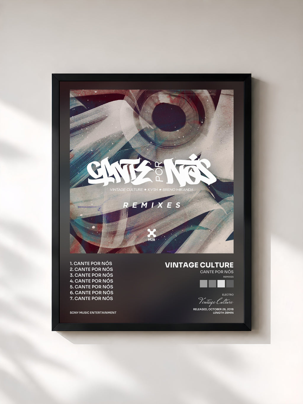 #noir Tableau de l'album Cante por Nós (Remixes) de Vintage Culture, cadre noir, imprimé et encadré en France