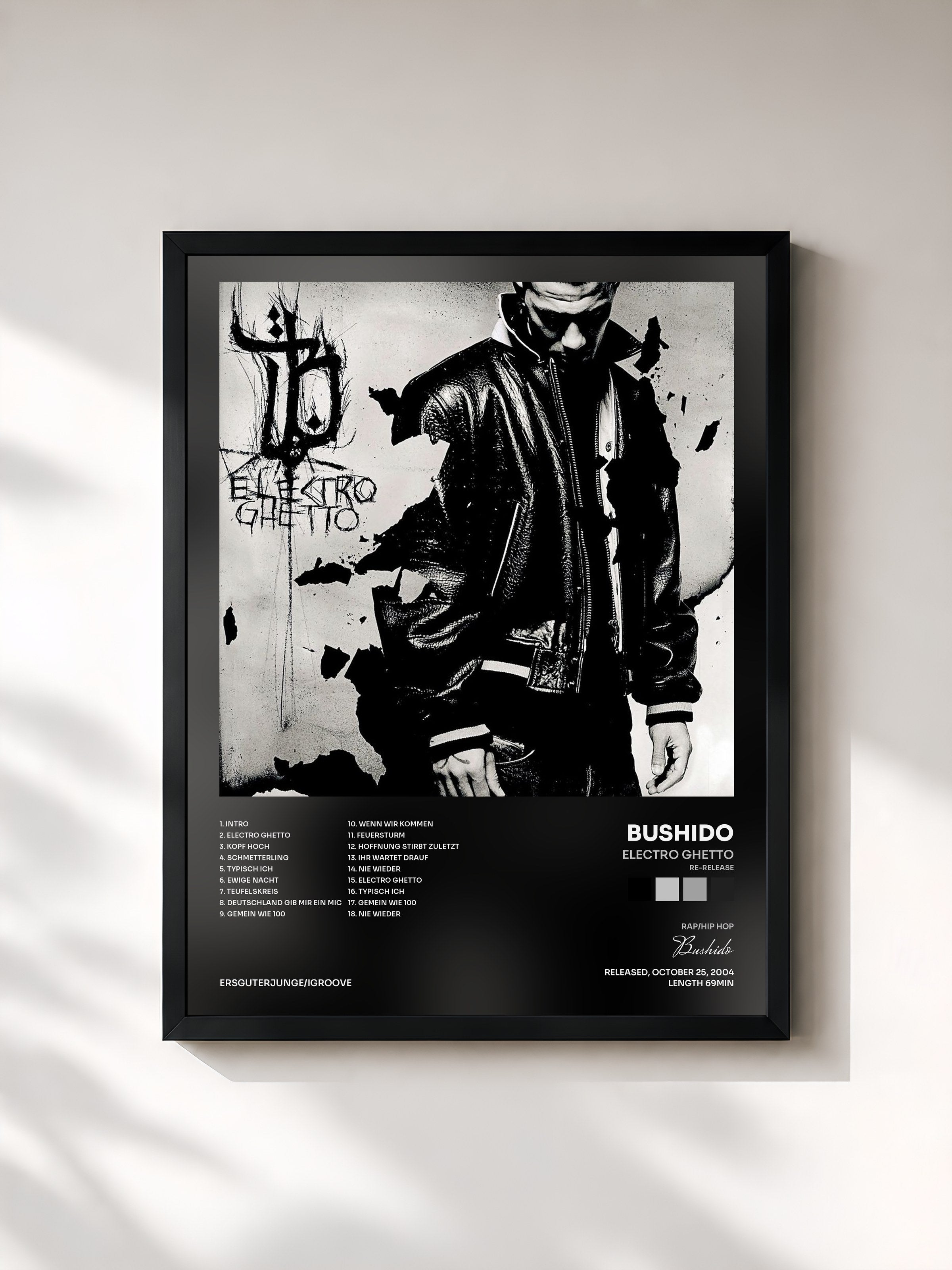 #noir Tableau de l'album Electro Ghetto (Re-Release) de Bushido, cadre noir, imprimé et encadré en France