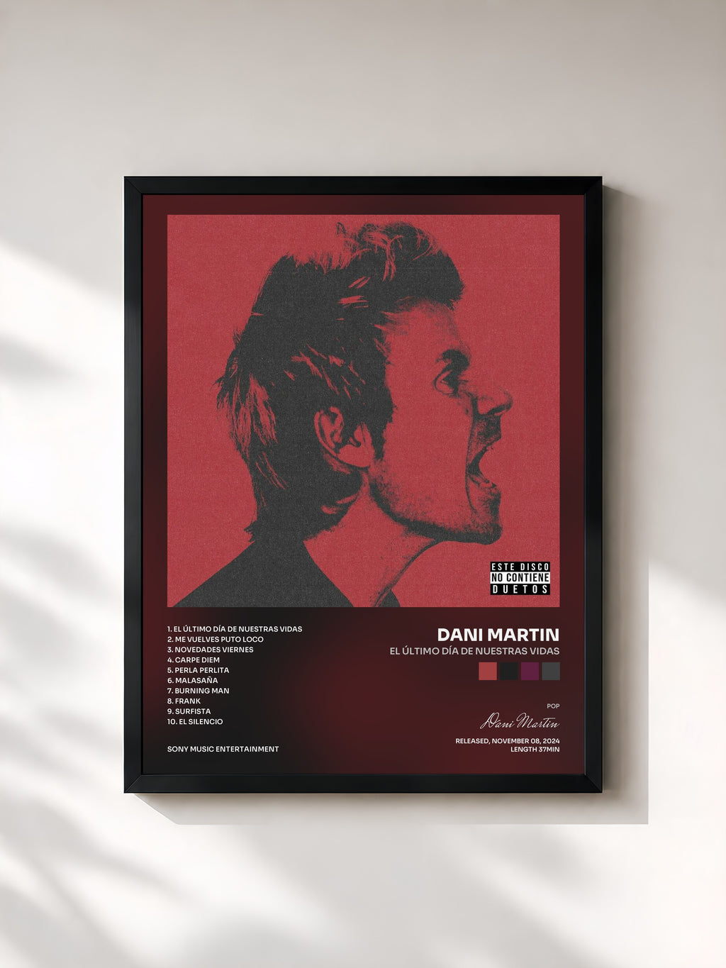 #noir Tableau de l'album El Último Día de Nuestras Vidas de Dani Martin, cadre noir, imprimé et encadré en France