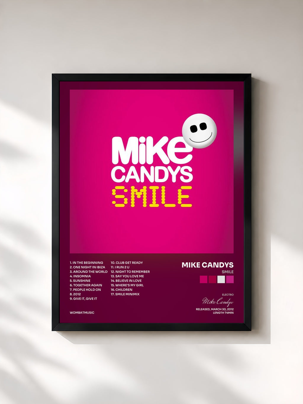 #noir Tableau de l'album Smile de Mike Candys, cadre noir, imprimé et encadré en France