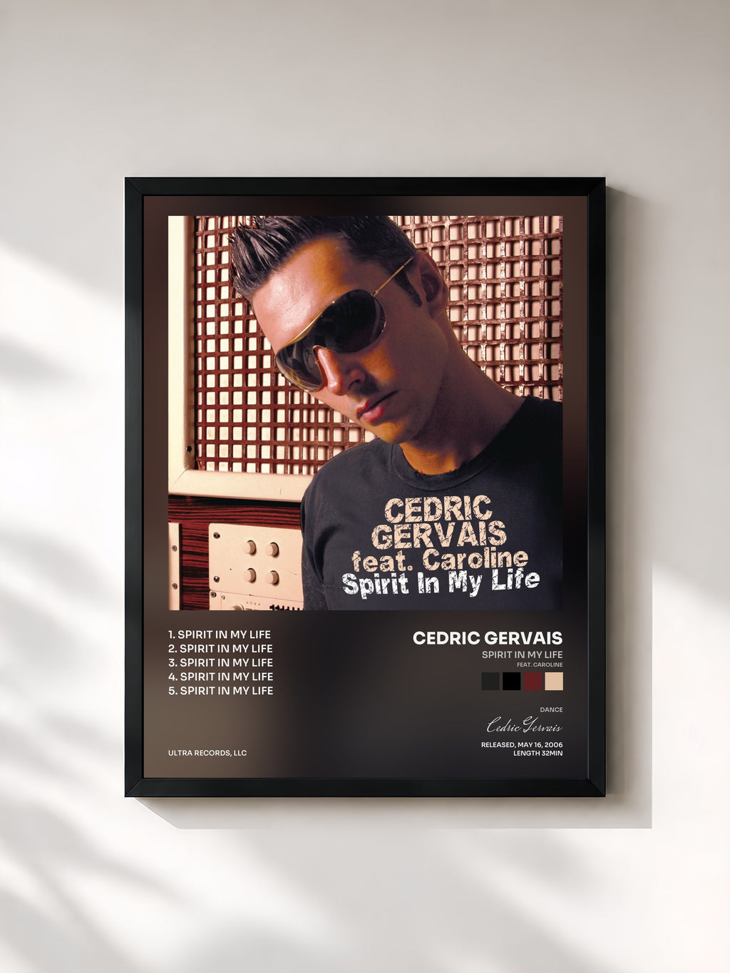 #noir Tableau de l'album Spirit In My Life (feat. Caroline) de Cedric Gervais, cadre noir, imprimé et encadré en France