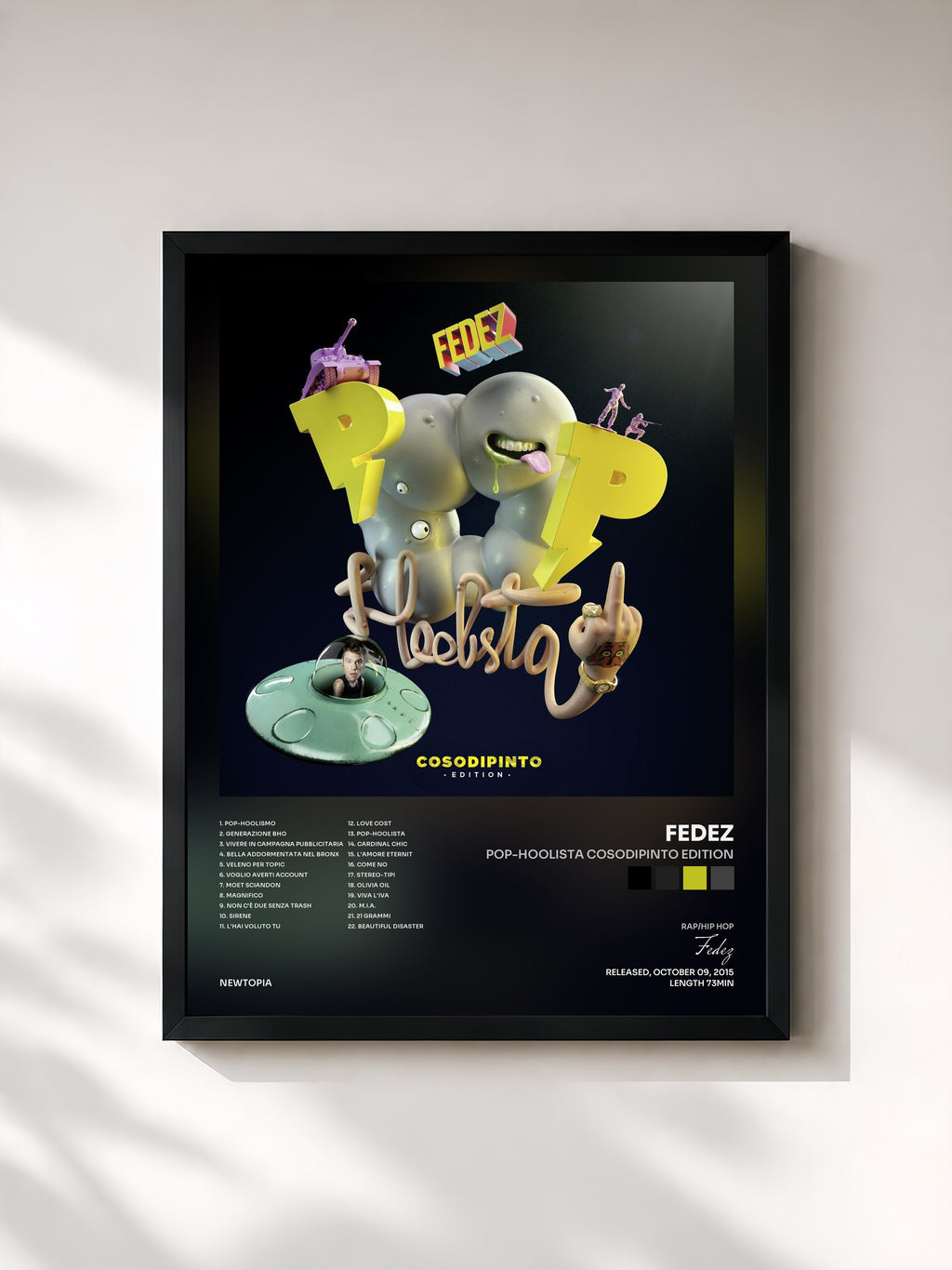 #noir Tableau de l'album Pop-Hoolista Cosodipinto Edition de Fedez, cadre noir, imprimé et encadré en France