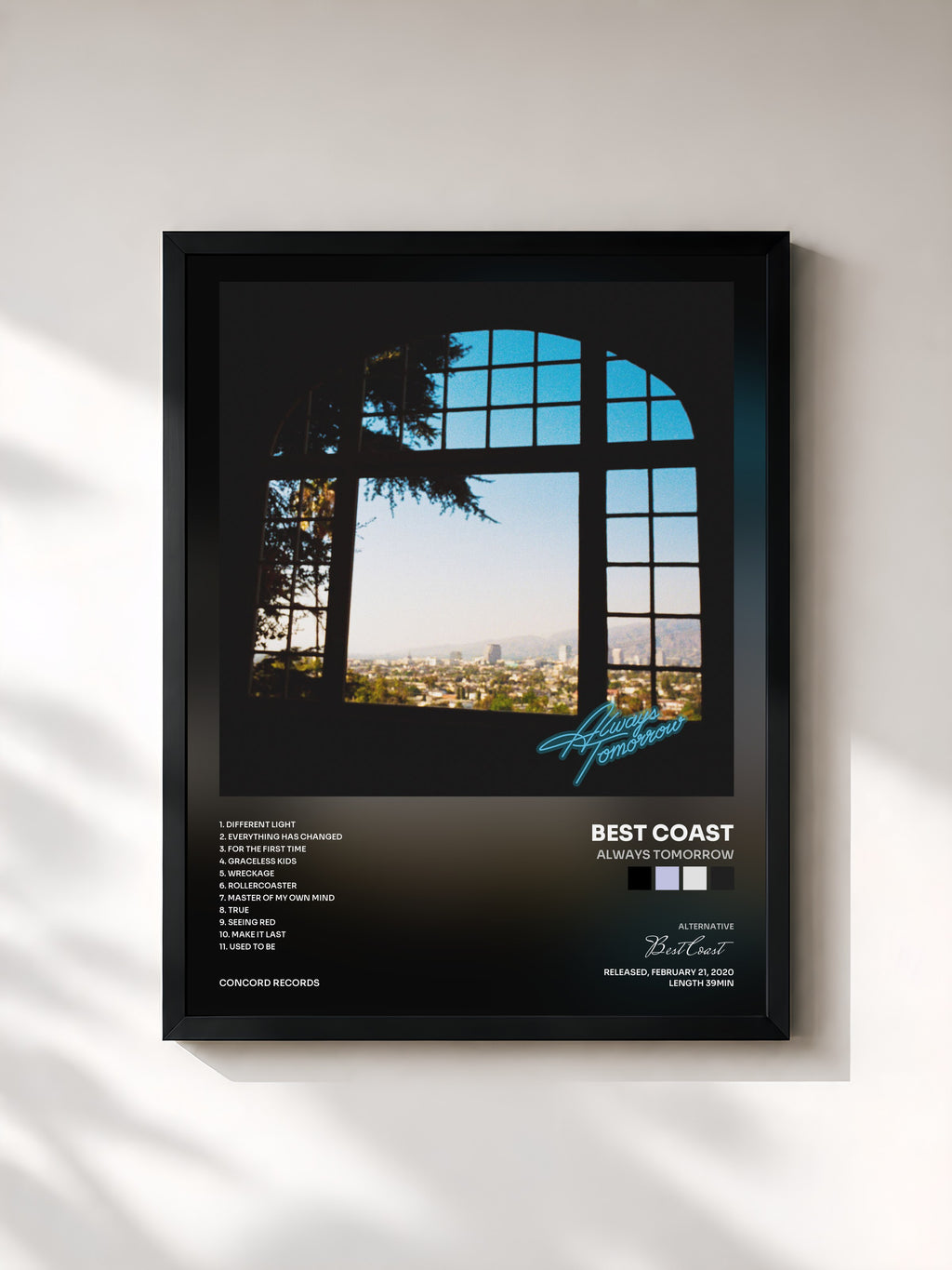 #noir Tableau de l'album Always Tomorrow de Best Coast, cadre noir, imprimé et encadré en France