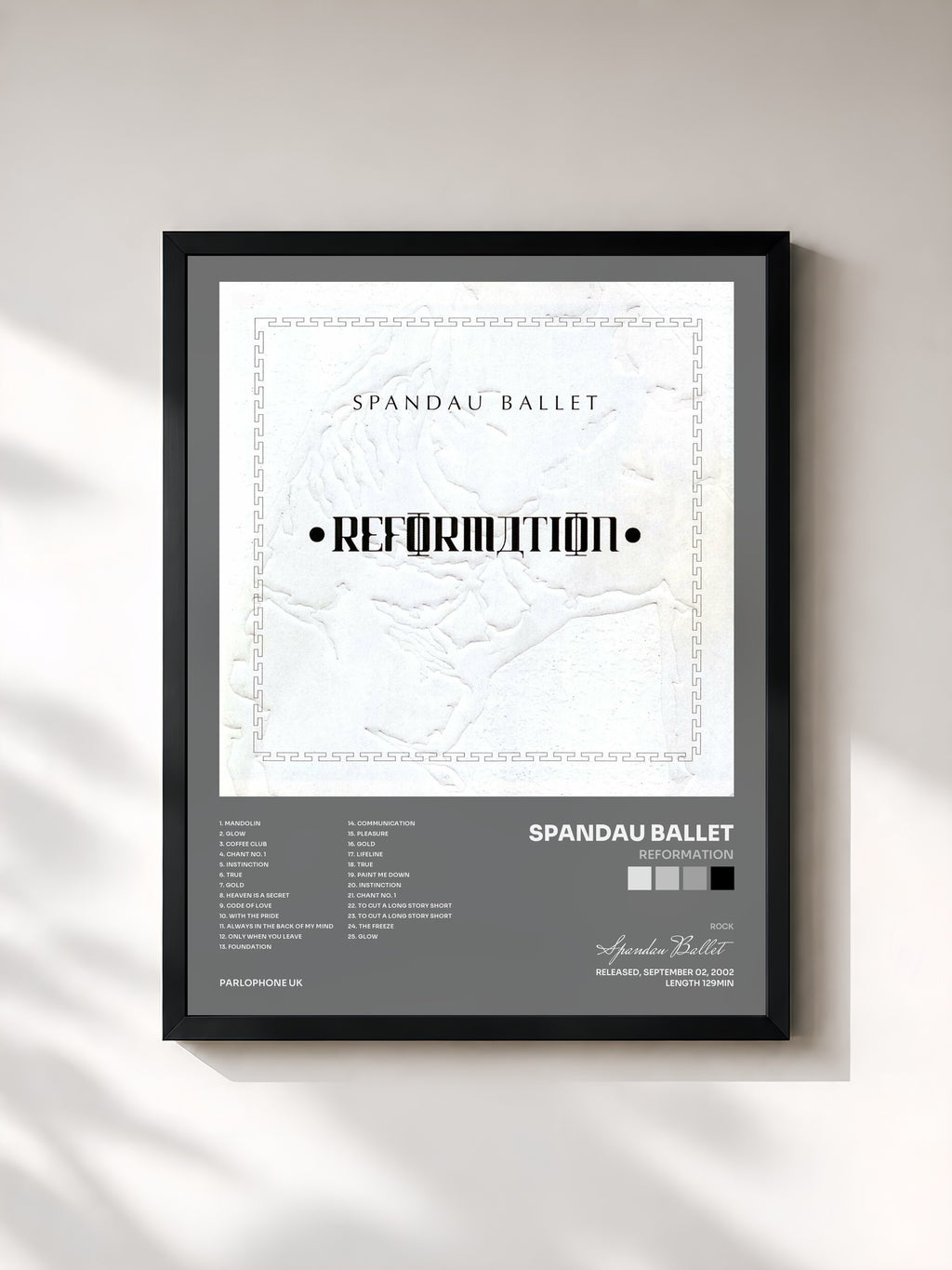 #noir Tableau de l'album Reformation de Spandau Ballet, cadre noir, imprimé et encadré en France
