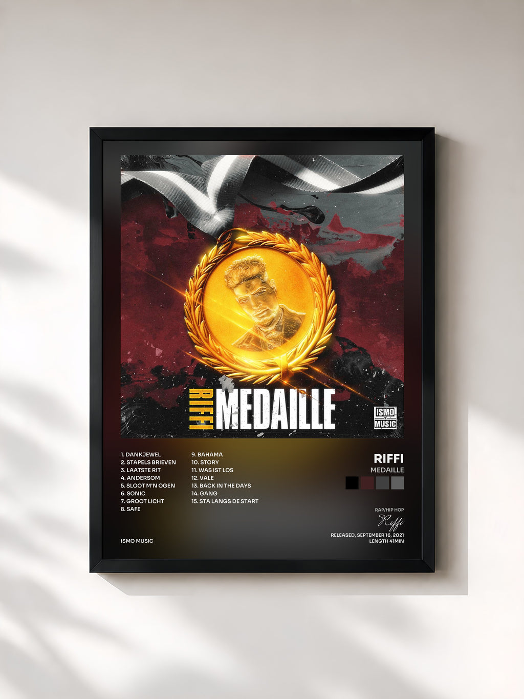 #noir Tableau de l'album Medaille de Riffi, cadre noir, imprimé et encadré en France