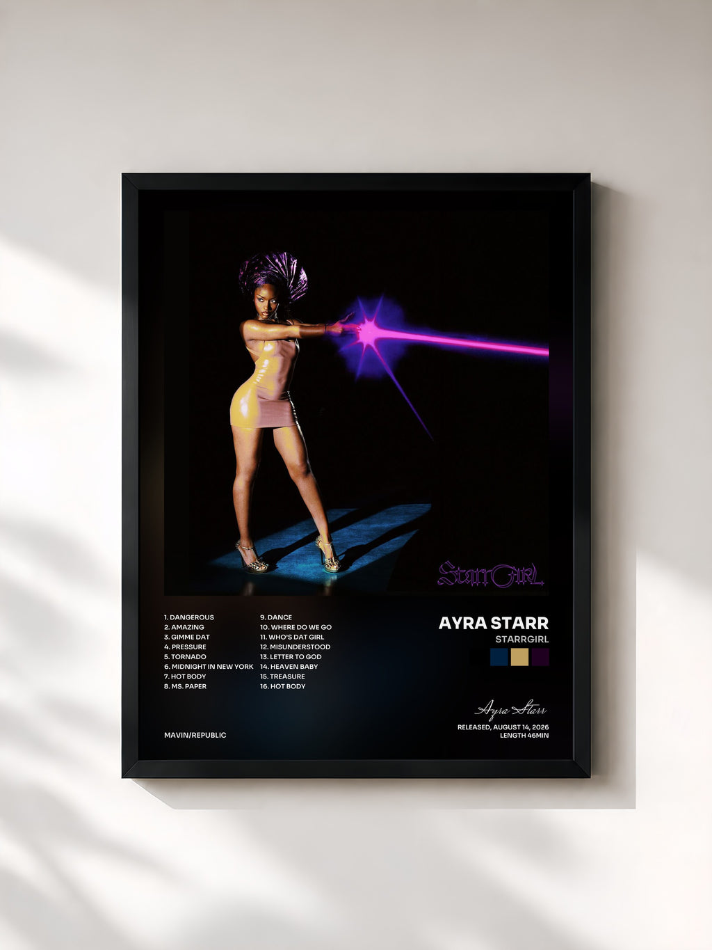 #noir Tableau de l'album Starrgirl de Ayra Starr, cadre noir, imprimé et encadré en France