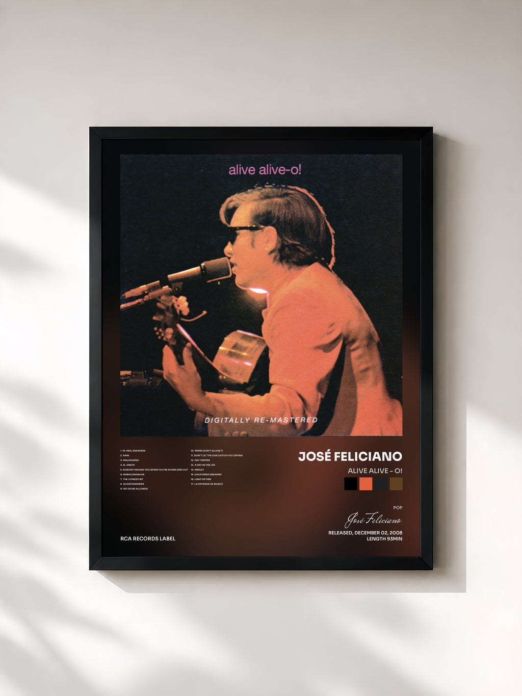 #noir Tableau de l'album Alive Alive - O! de José Feliciano, cadre noir, imprimé et encadré en France