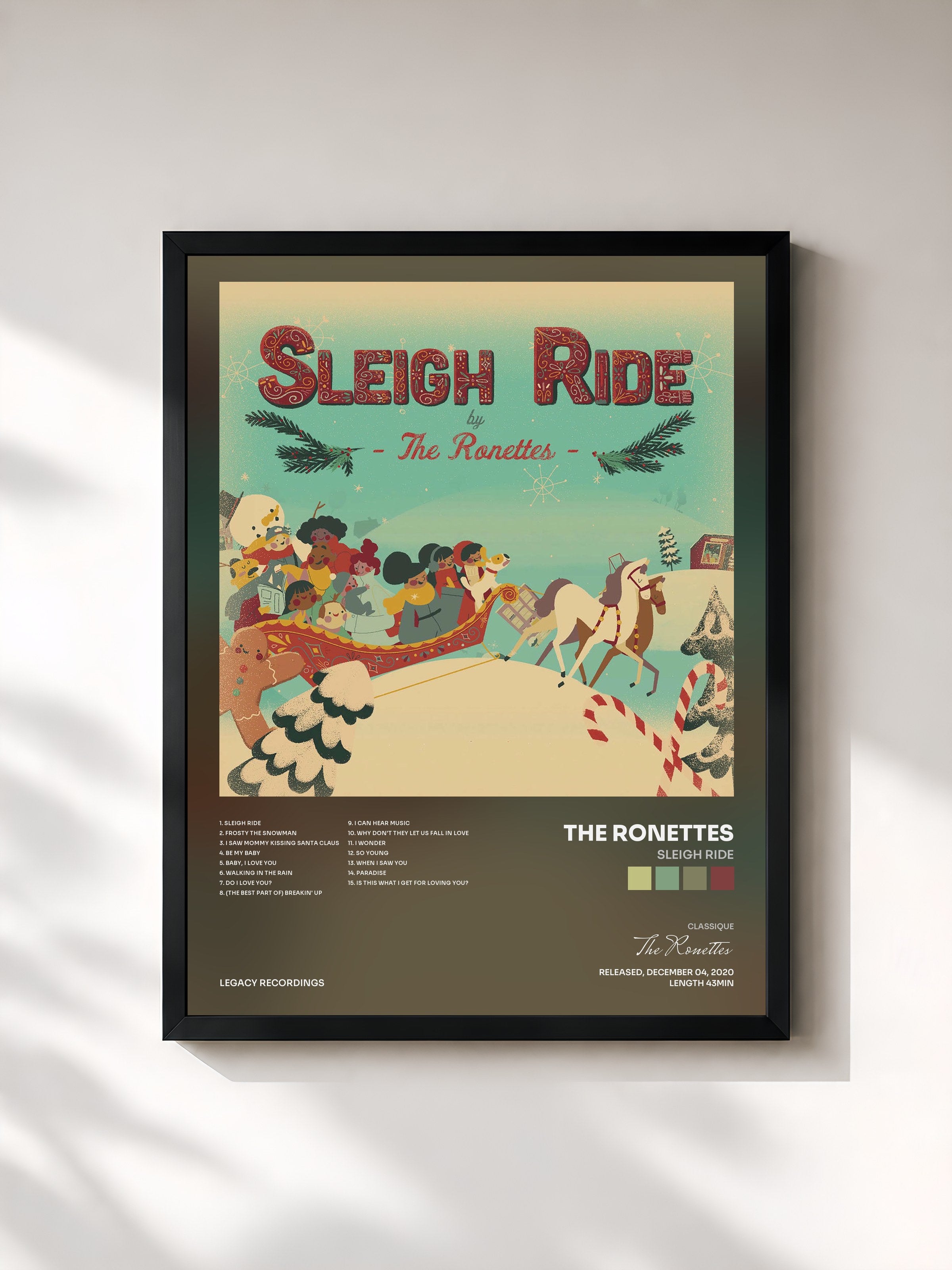 #noir Tableau de l'album Sleigh Ride de The Ronettes, cadre noir, imprimé et encadré en France