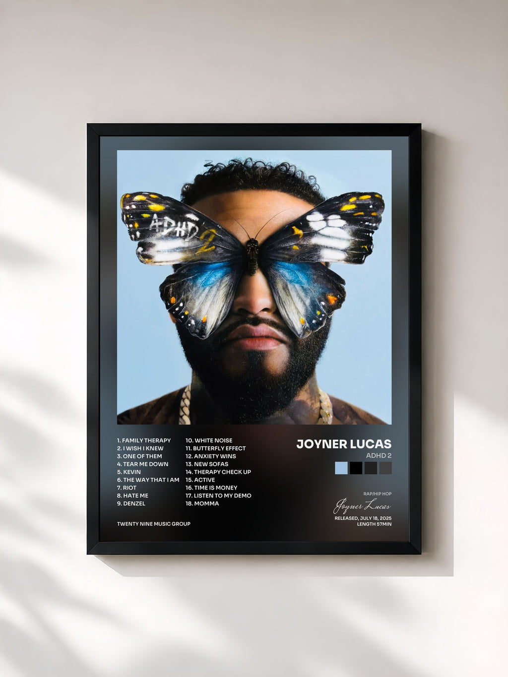 #noir Tableau de l'album ADHD 2 de Joyner Lucas, cadre noir, imprimé et encadré en France