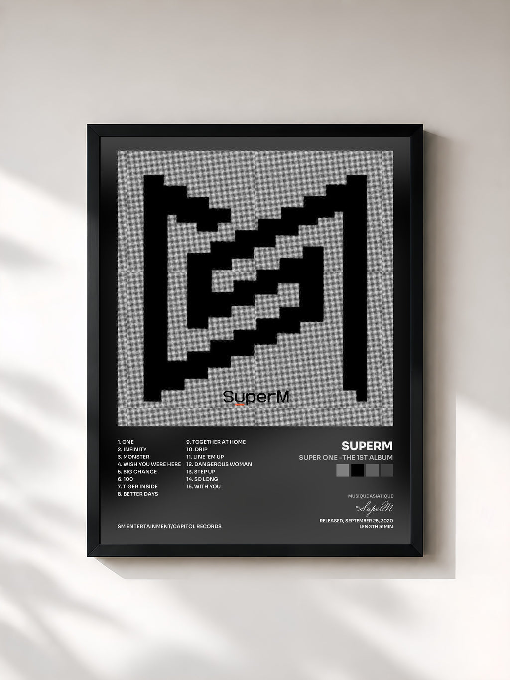 #noir Tableau de l'album Super One -The 1st Album de SuperM, cadre noir, imprimé et encadré en France