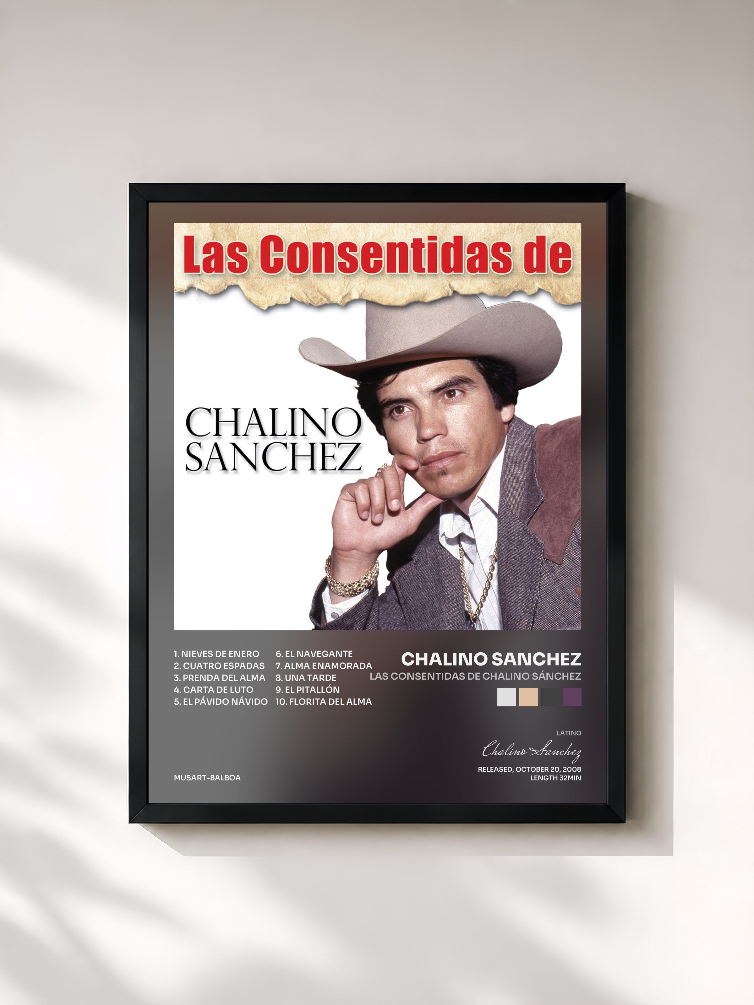 #noir Tableau de l'album Las Consentidas De Chalino Sánchez de Chalino Sanchez, cadre noir, imprimé et encadré en France