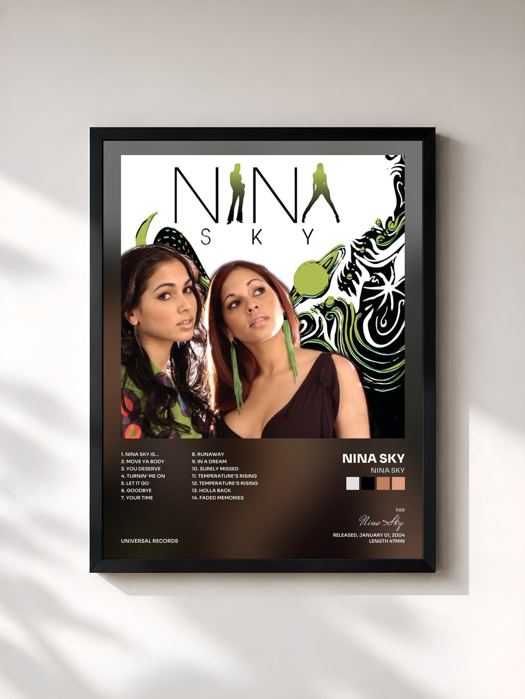 #noir Tableau de l'album Nina Sky de Nina Sky, cadre noir, imprimé et encadré en France