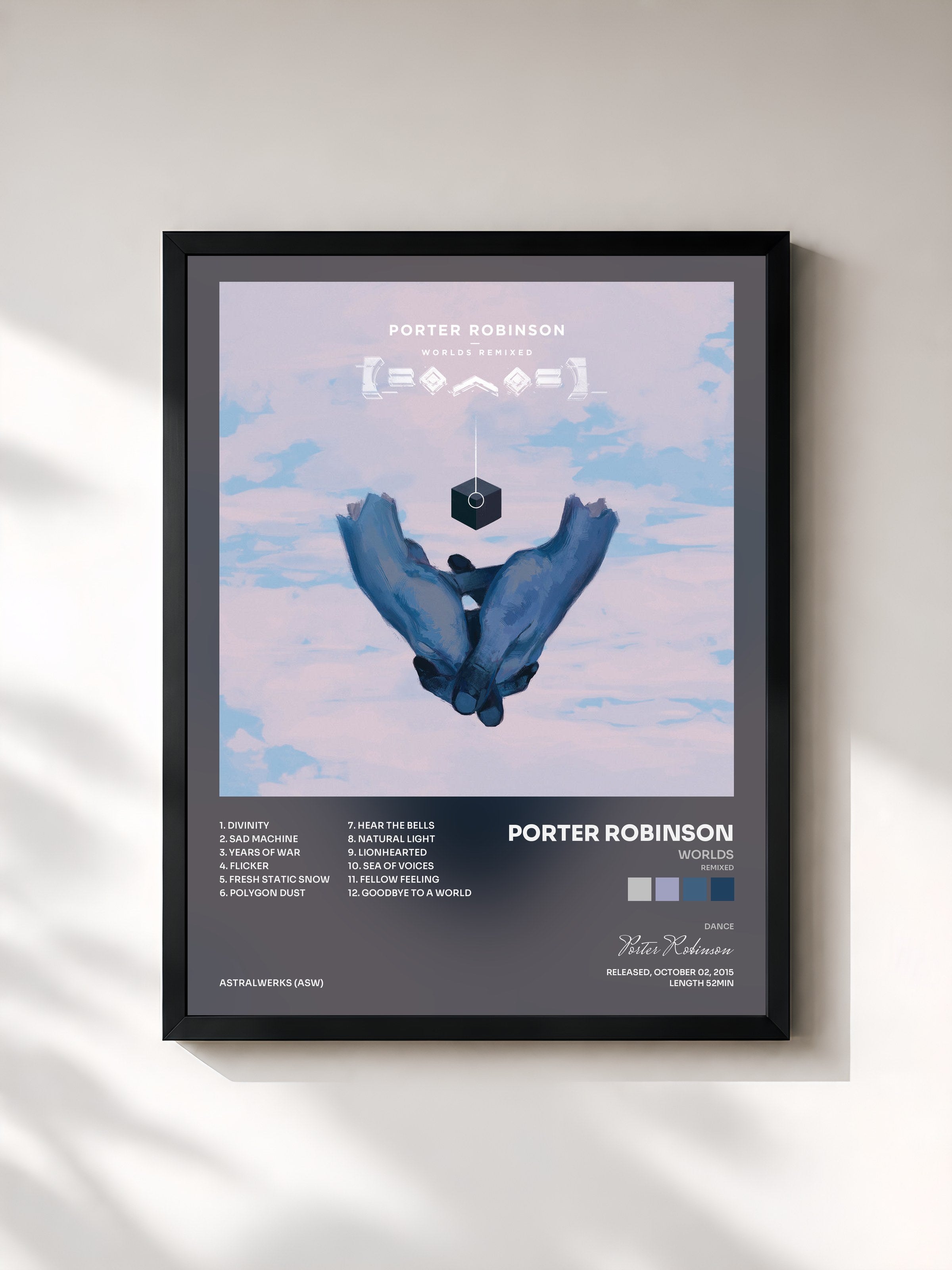 #noir Tableau de l'album Worlds (Remixed) de Porter Robinson, cadre noir, imprimé et encadré en France