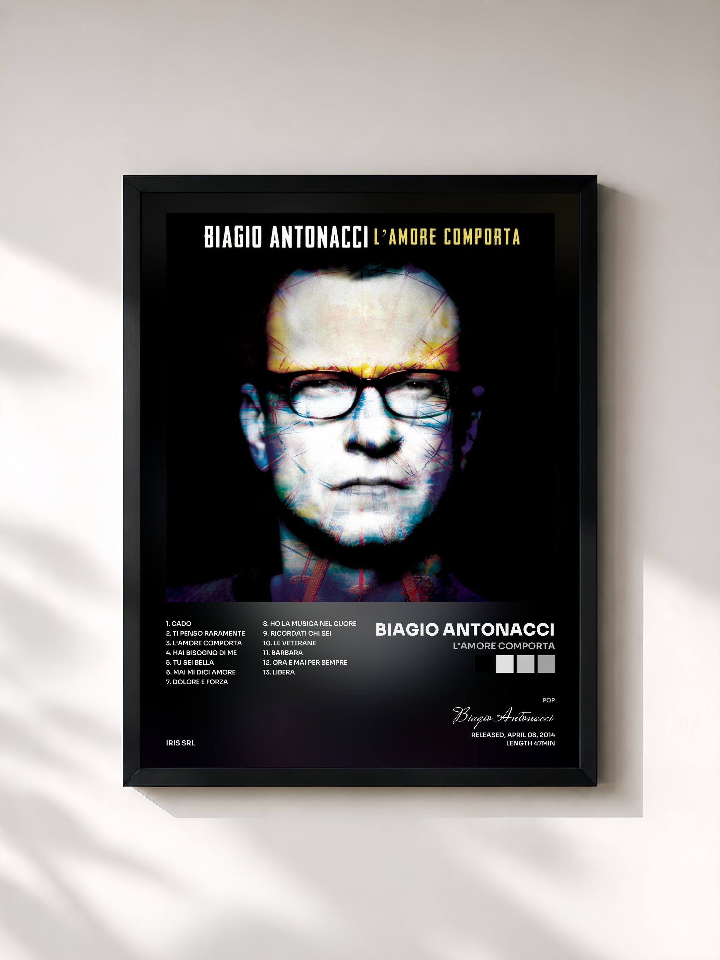 #noir Tableau de l'album L'amore comporta de Biagio Antonacci, cadre noir, imprimé et encadré en France