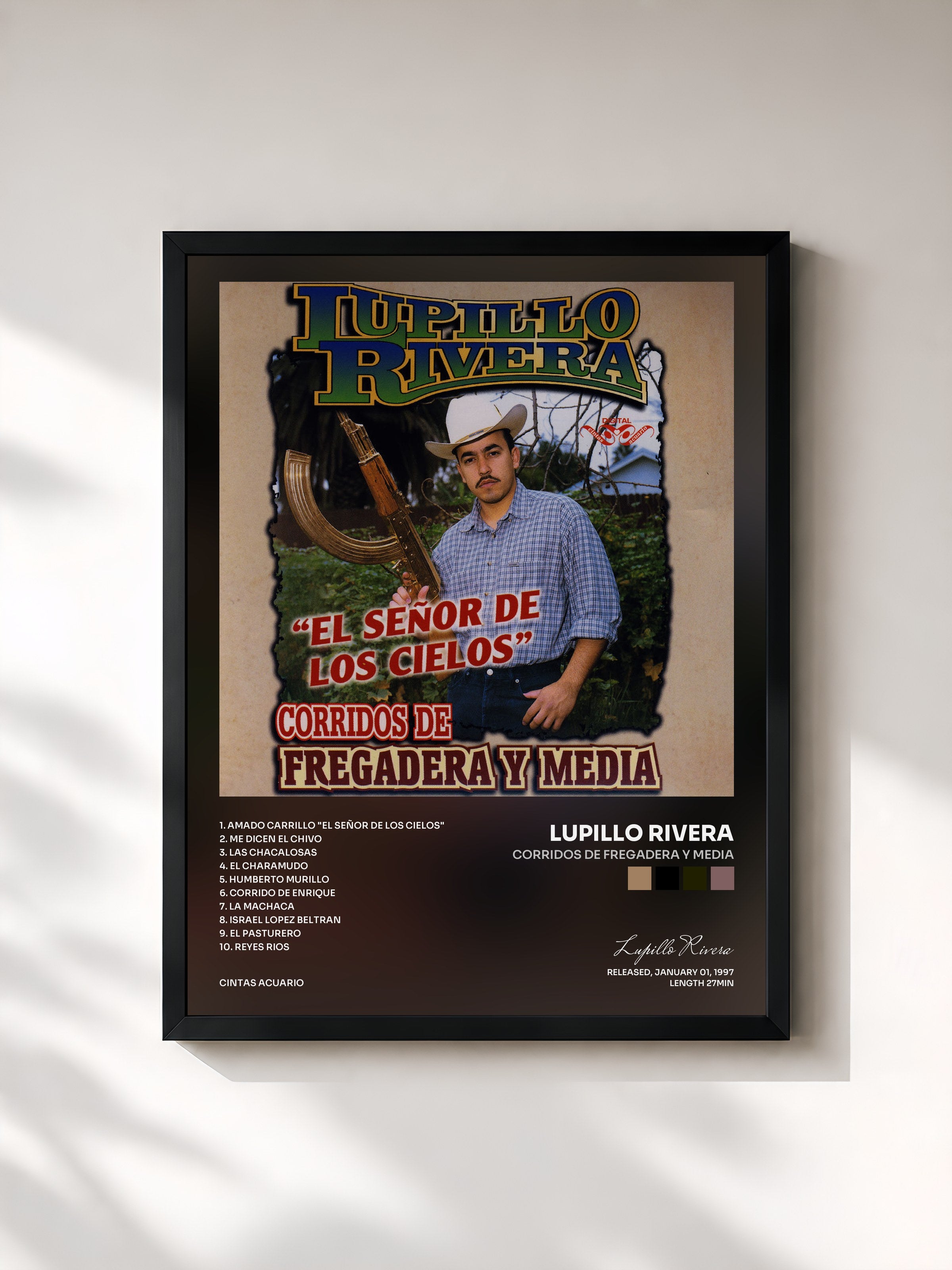 #noir Tableau de l'album Corridos De Fregadera Y Media de Lupillo Rivera, cadre noir, imprimé et encadré en France