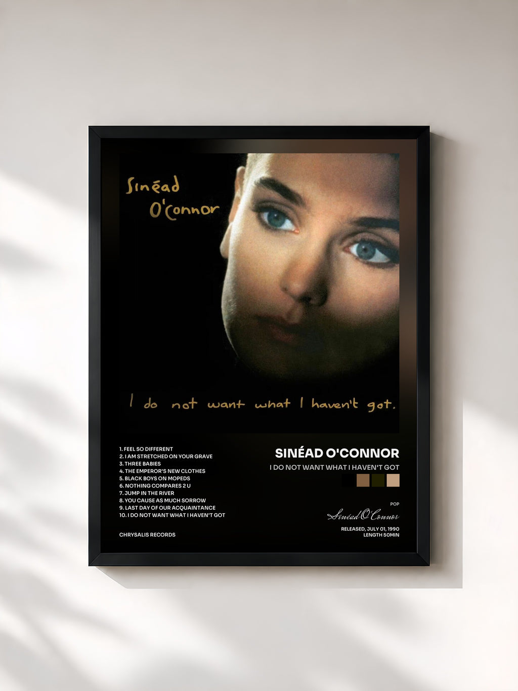 #noir Tableau de l'album I Do Not Want What I Haven't Got de Sinéad O'Connor, cadre noir, imprimé et encadré en France