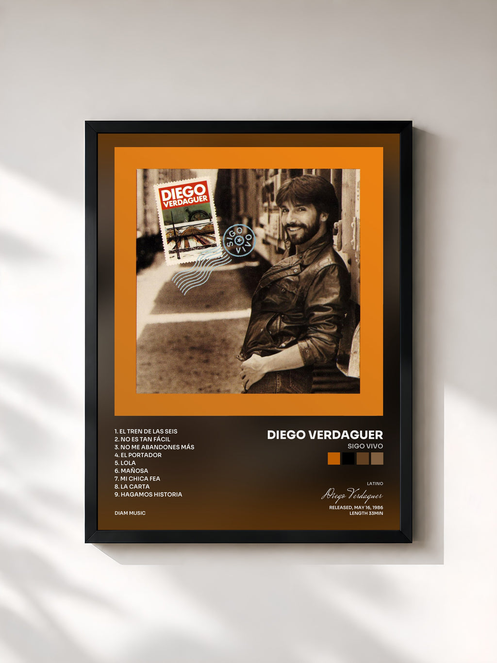 #noir Tableau de l'album Sigo Vivo de Diego Verdaguer, cadre noir, imprimé et encadré en France