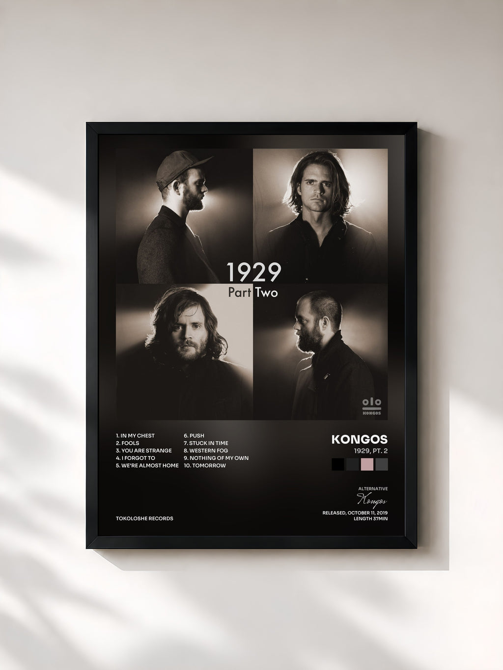 #noir Tableau de l'album 1929, Pt. 2 de Kongos, cadre noir, imprimé et encadré en France