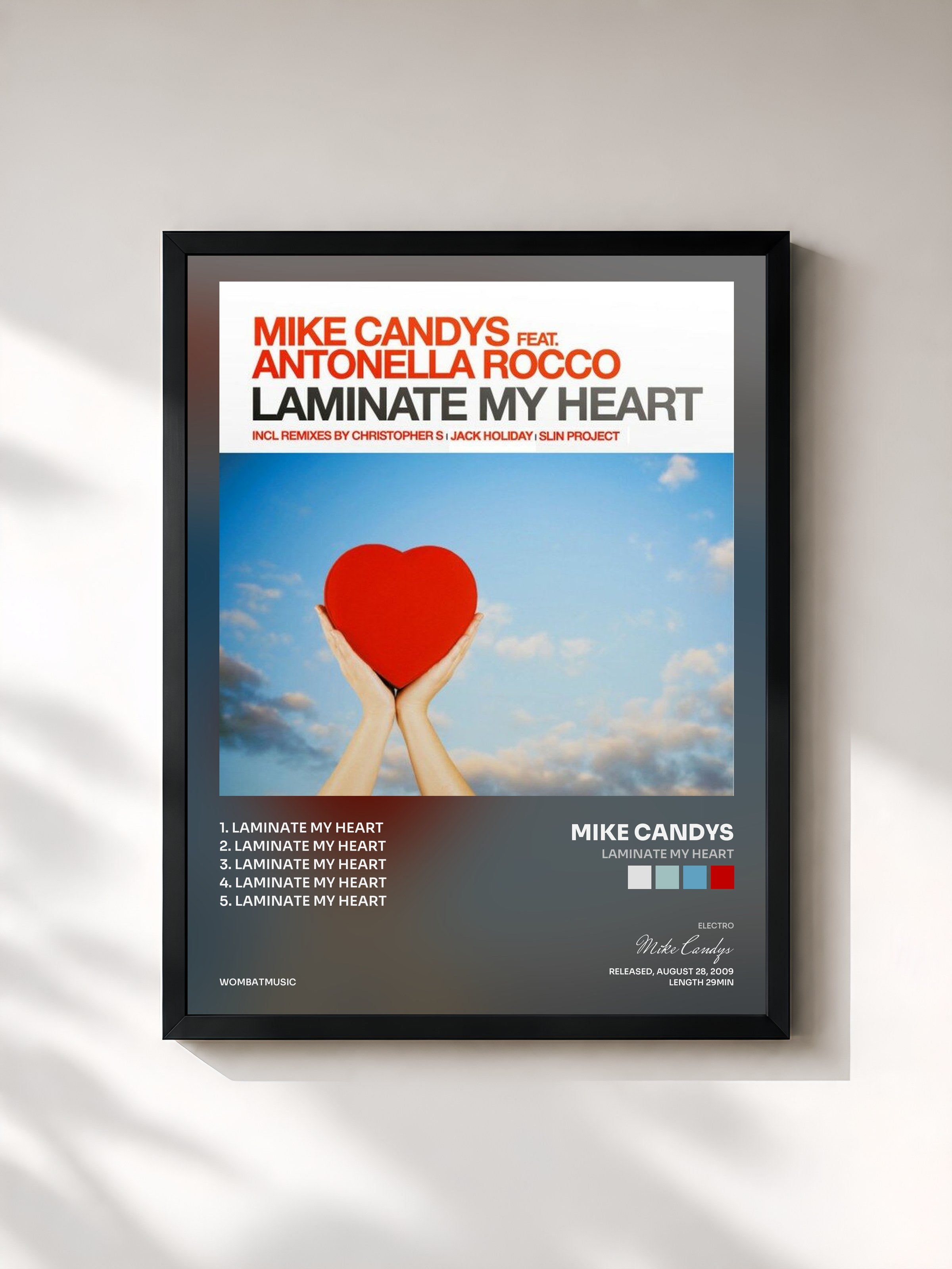 #noir Tableau de l'album Laminate My Heart de Mike Candys, cadre noir, imprimé et encadré en France