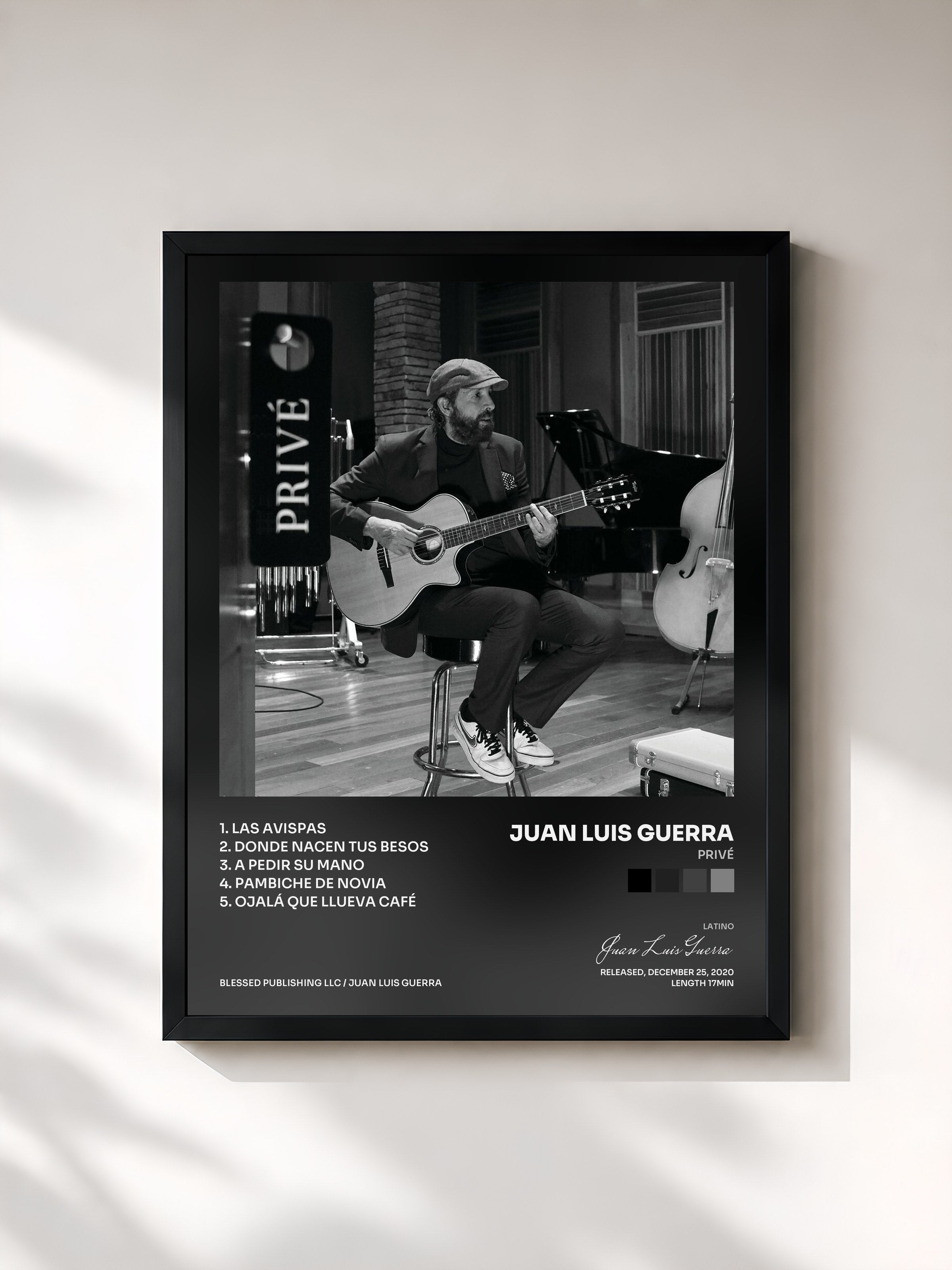 #noir Tableau de l'album Privé de Juan Luis Guerra, cadre noir, imprimé et encadré en France