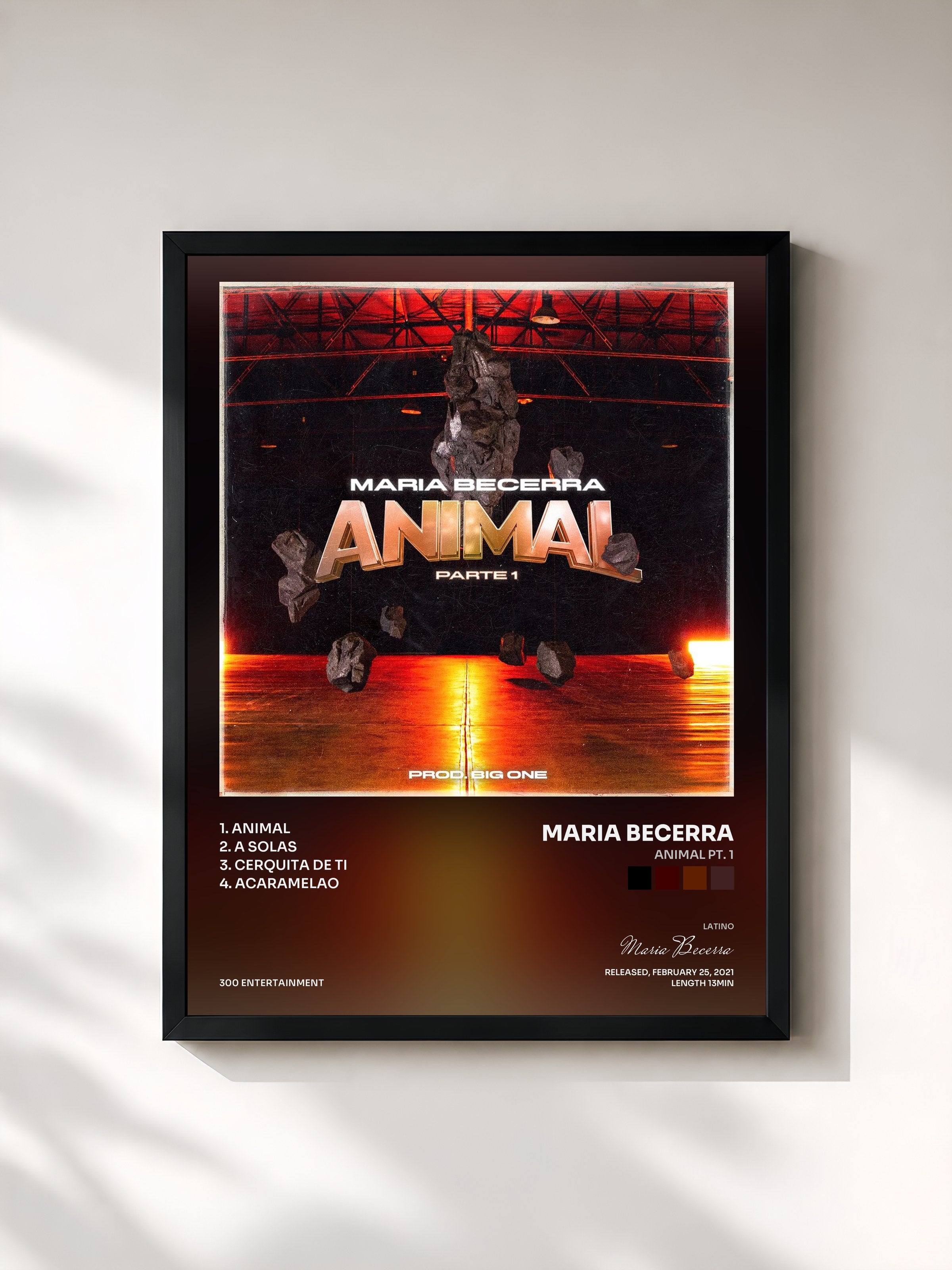 #noir Tableau de l'album Animal Pt. 1 de Maria Becerra, cadre noir, imprimé et encadré en France