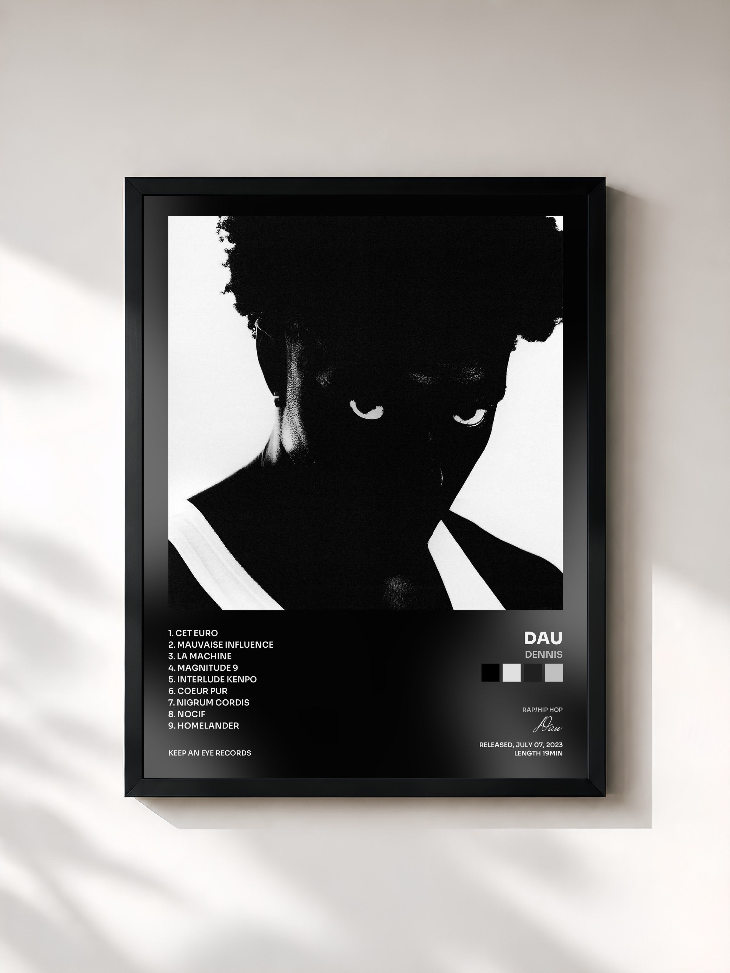 #noir Tableau de l'album DENNIS de Dau, cadre noir, imprimé et encadré en France