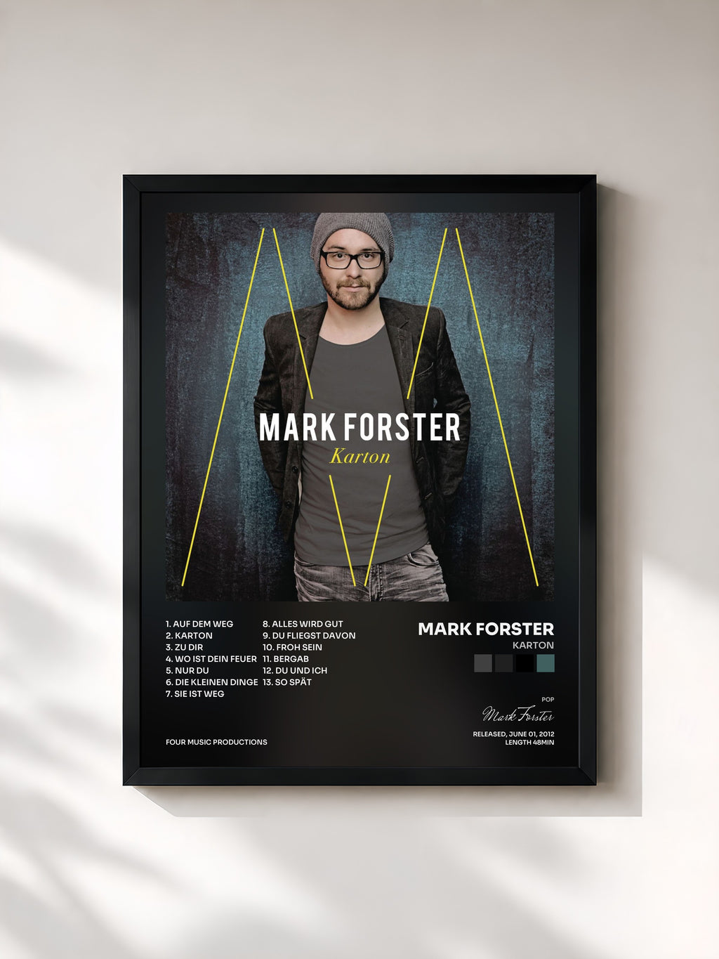 #noir Tableau de l'album Karton de Mark Forster, cadre noir, imprimé et encadré en France