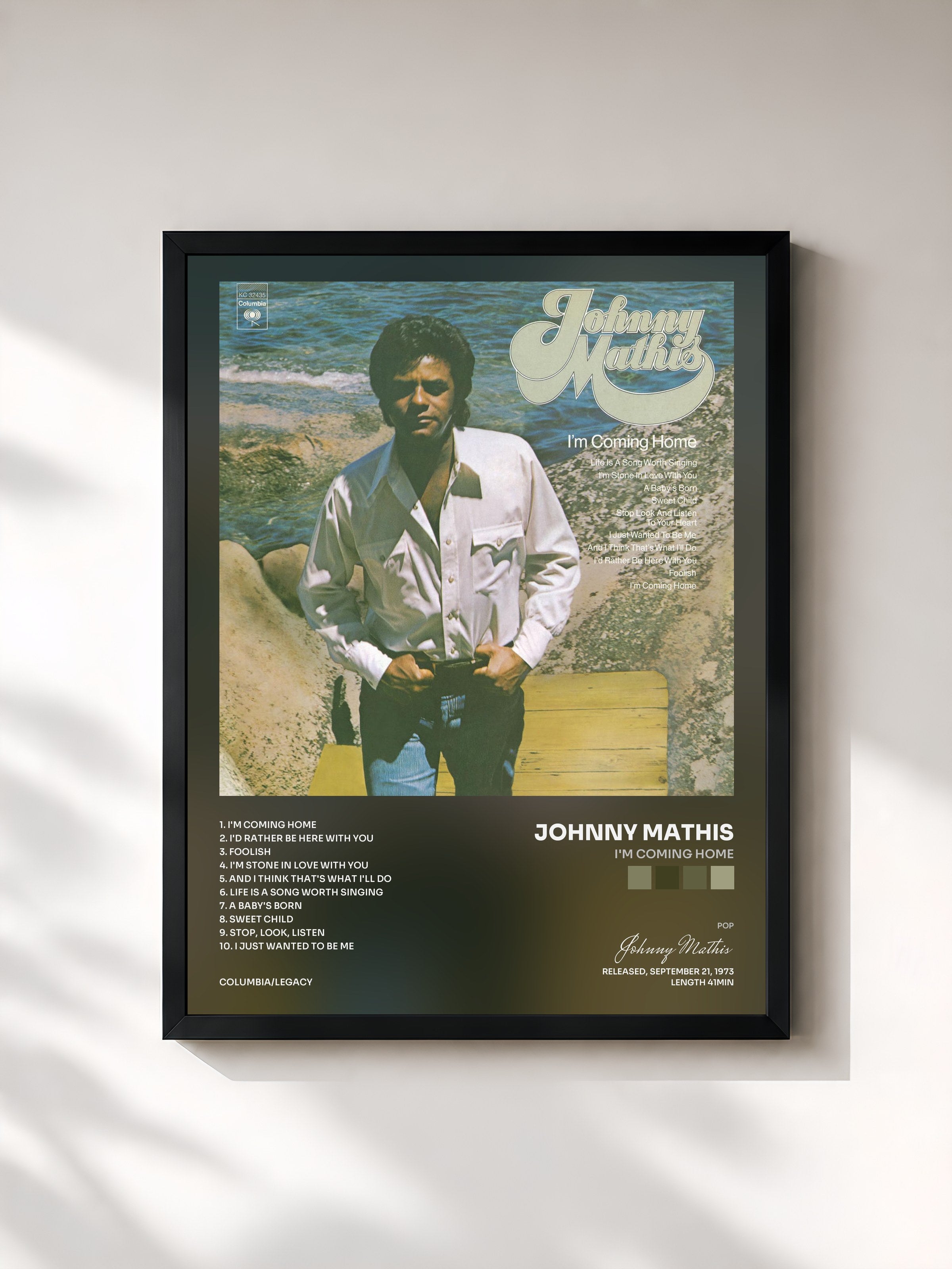#noir Tableau de l'album I'm Coming Home de Johnny Mathis, cadre noir, imprimé et encadré en France