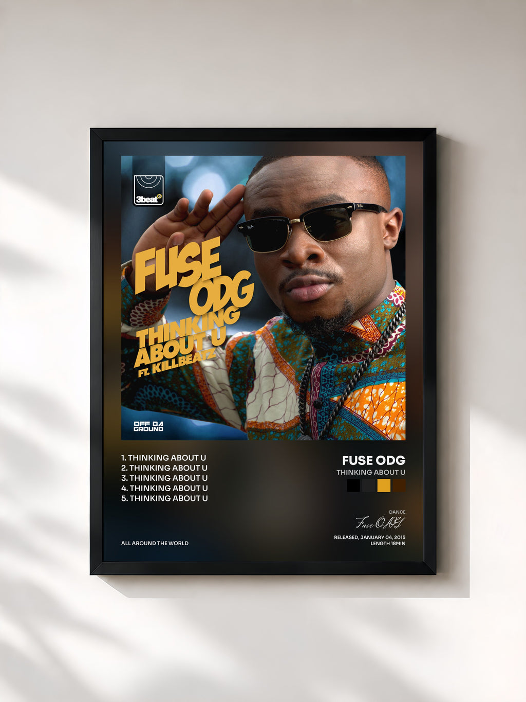 #noir Tableau de l'album Thinking About U de Fuse ODG, cadre noir, imprimé et encadré en France