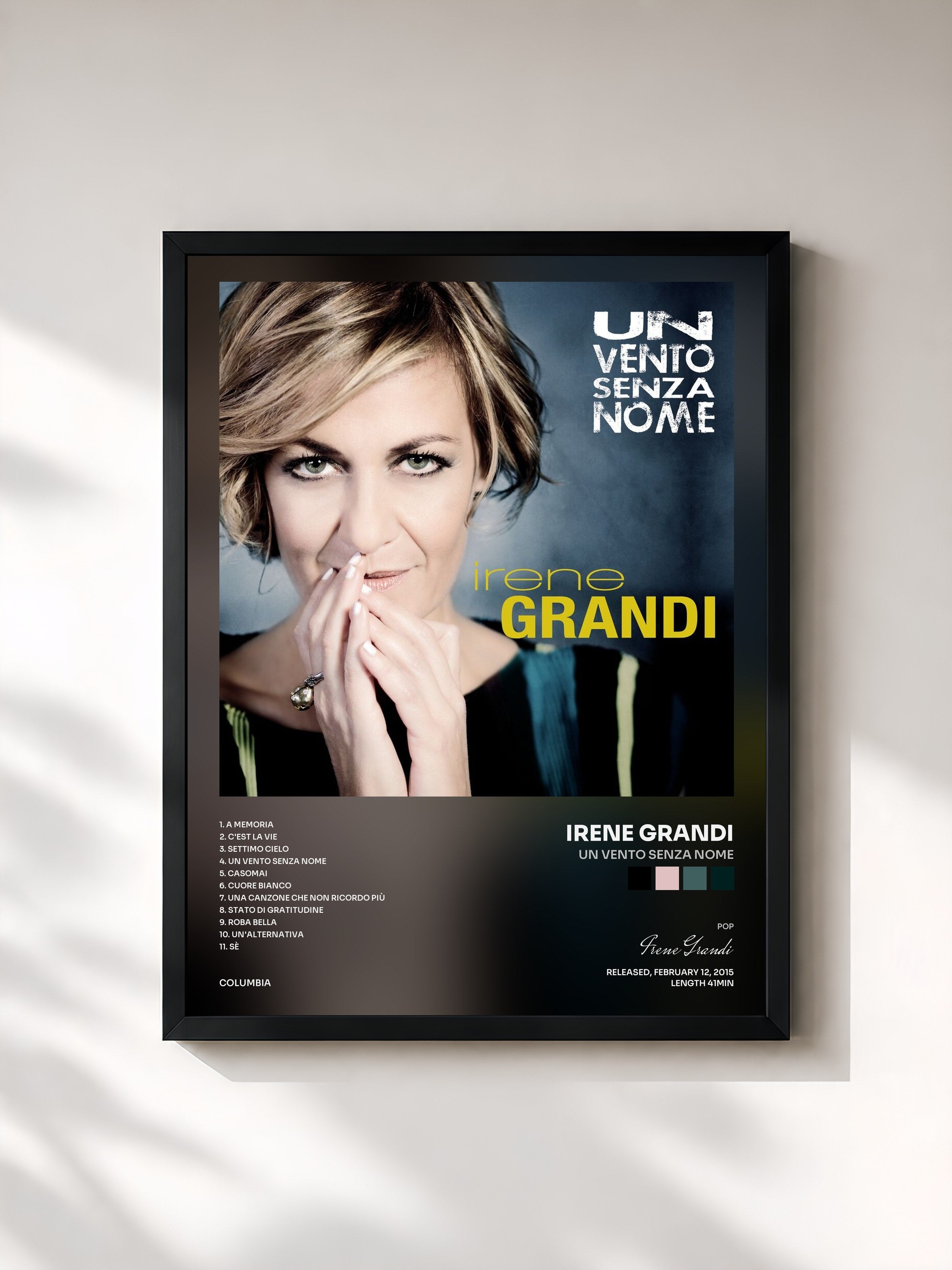 #noir Tableau de l'album Un vento senza nome de Irene Grandi, cadre noir, imprimé et encadré en France