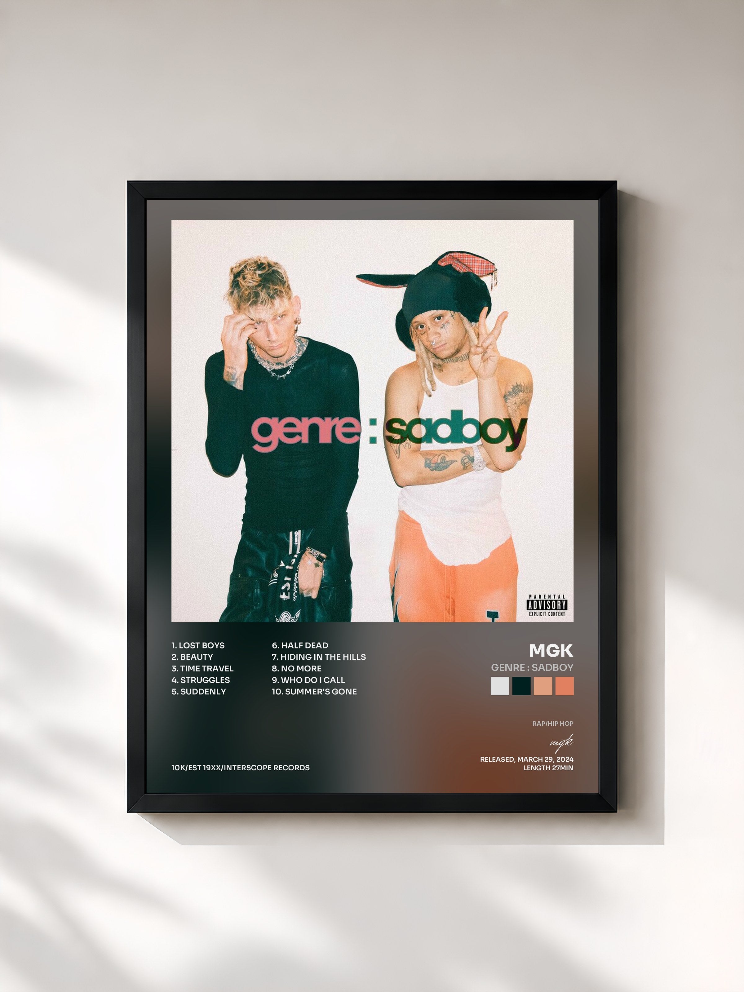 #noir Tableau de l'album genre : sadboy de mgk, cadre noir, imprimé et encadré en France